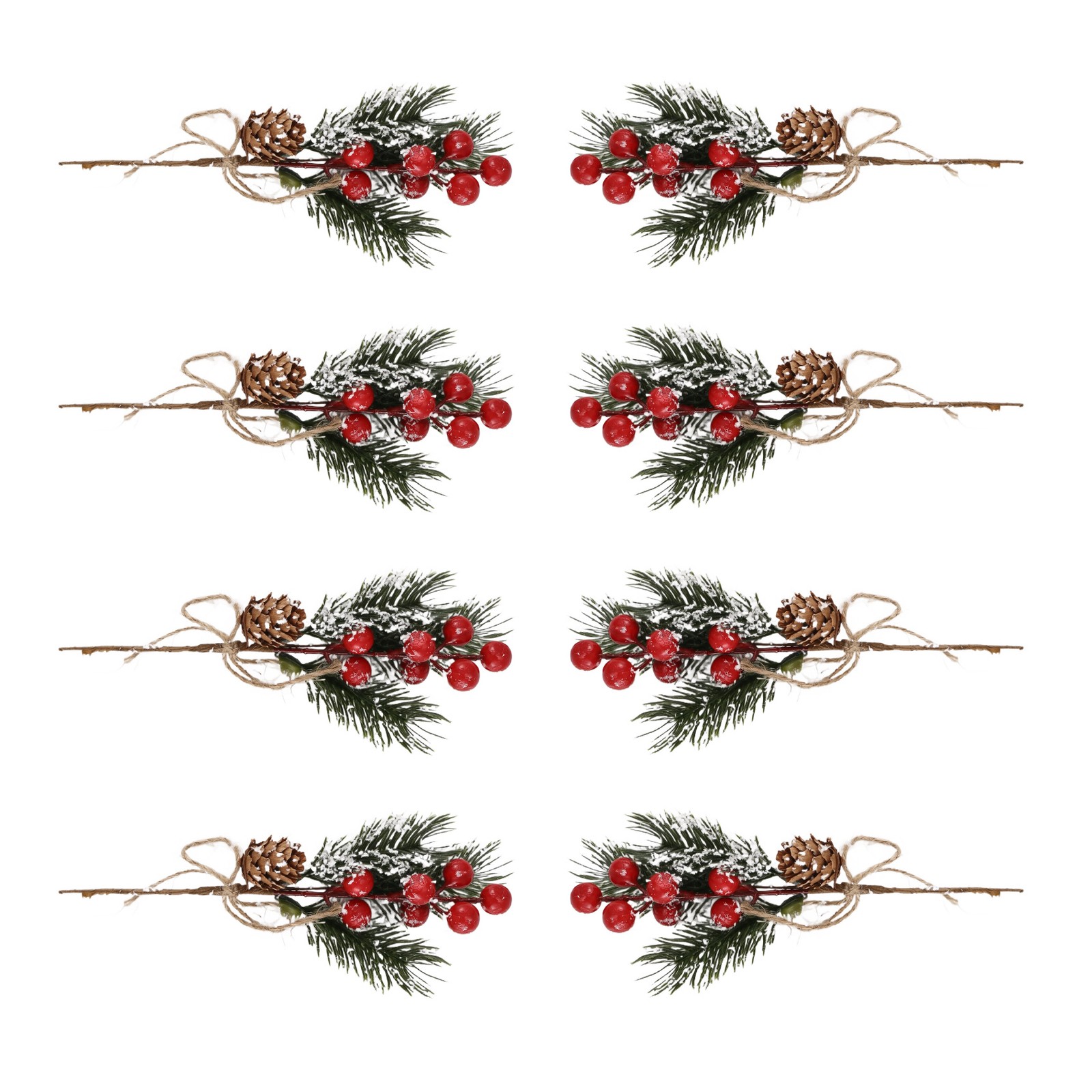 Red Berry Stems Pine Branches Evergreen Christmas Berries Decor 8 PCS3636