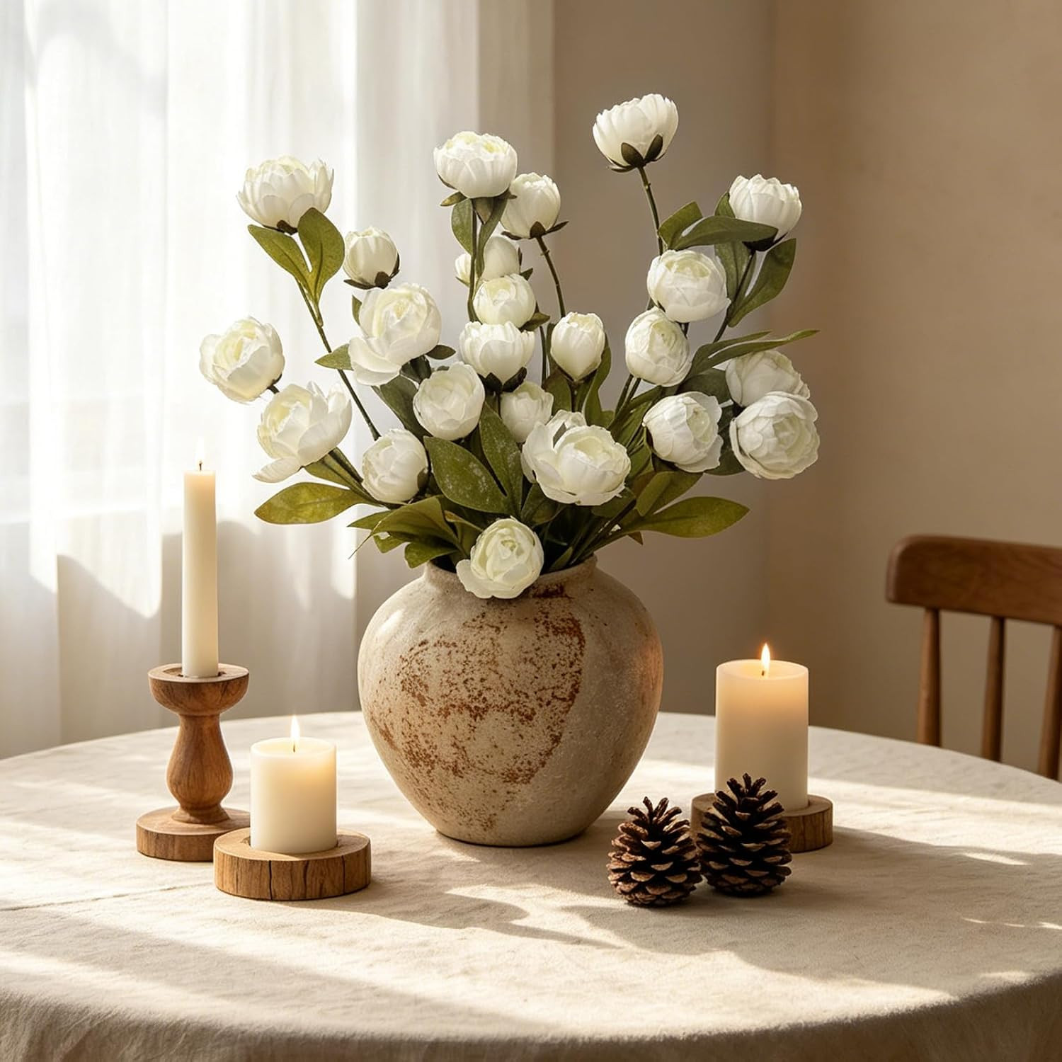 Cream Faux Peonies – 6 Pcs Real Touch Silk Flowers for Home Decor & Weddings