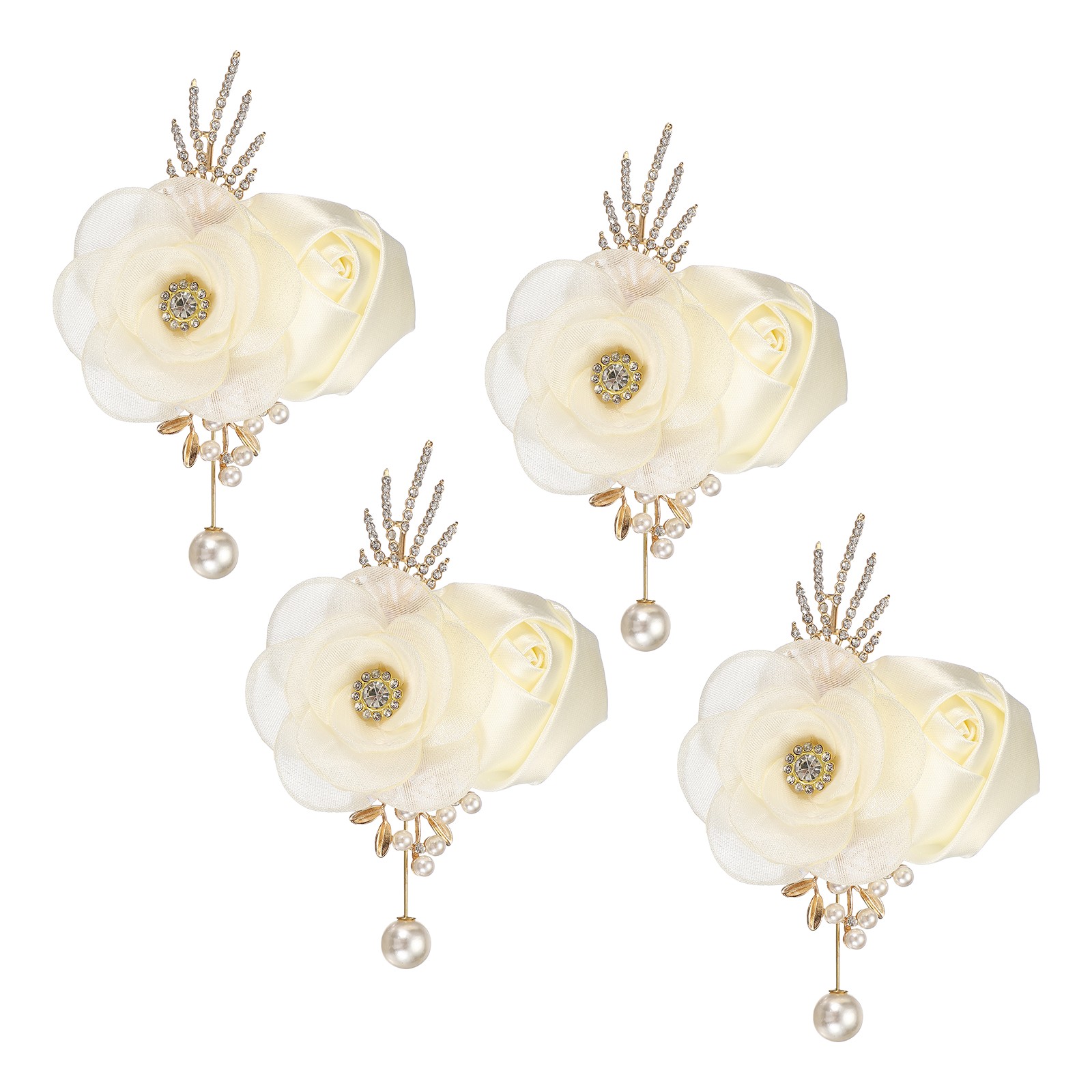 Rose Boutonnieres for Men, 4Pcs Mens Boutonnieres Lapel Flower, Cream
