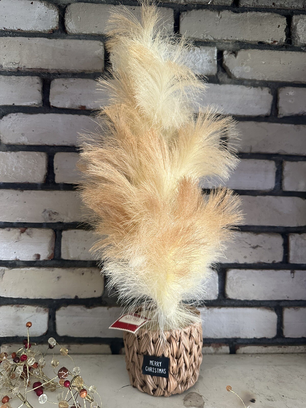 Pampas Grass Christmas Tree Faux Woven Basket 24” Boho Holiday Time NEW w Tags