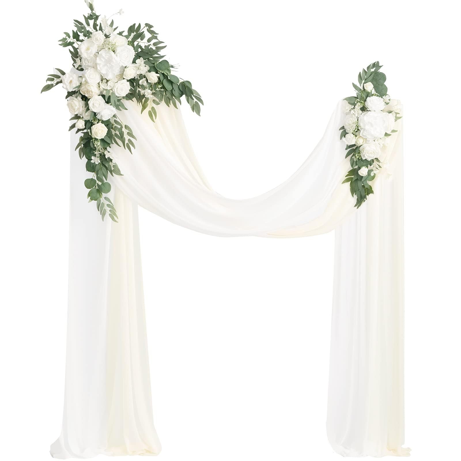 Artificial Wedding Arch Flowers Kit – 4pcs Hanging Silk Arrangements & Chiffon D