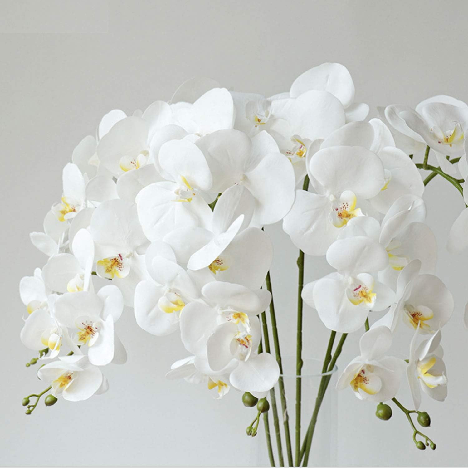 6 Pcs Artificial Phalaenopsis Orchid Flowers with Leaves for Home Décor