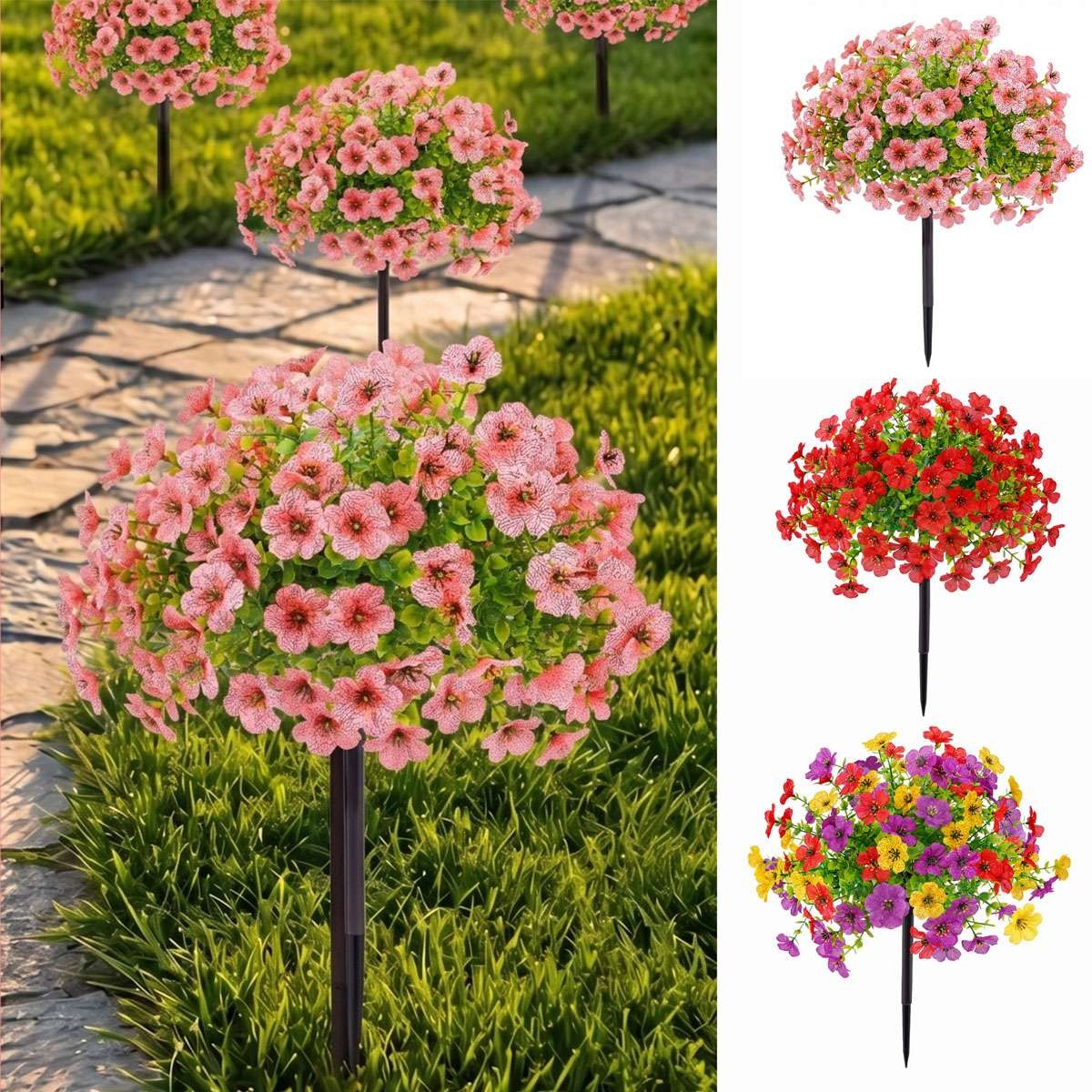 Artificial Violet Flowers Fake Plants with Ground Spike Garden Patio Yard Decor