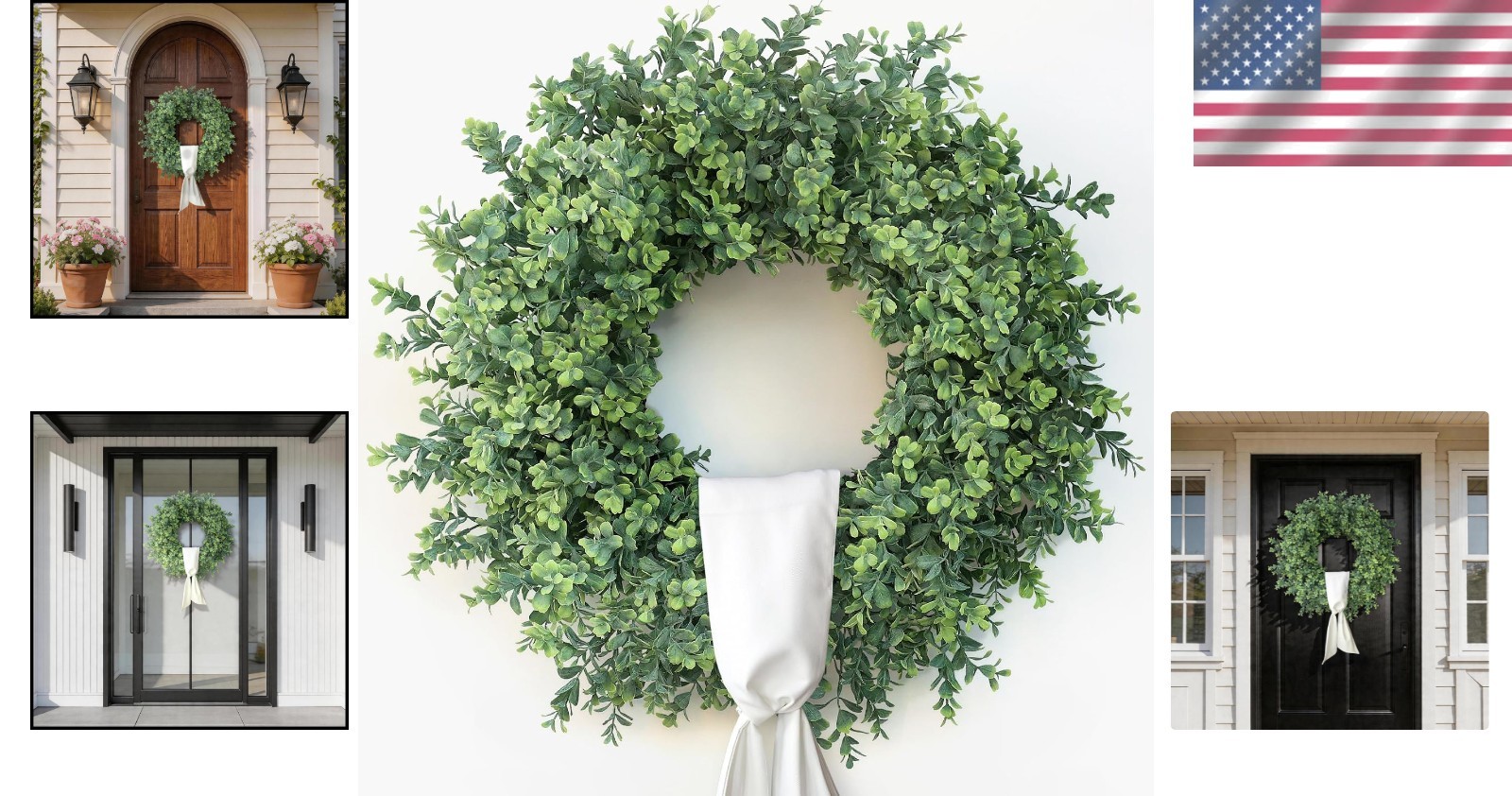 Artificial Boxwood Wreath Front Door Porch Wall Decor Greenery Outdoor Indoor