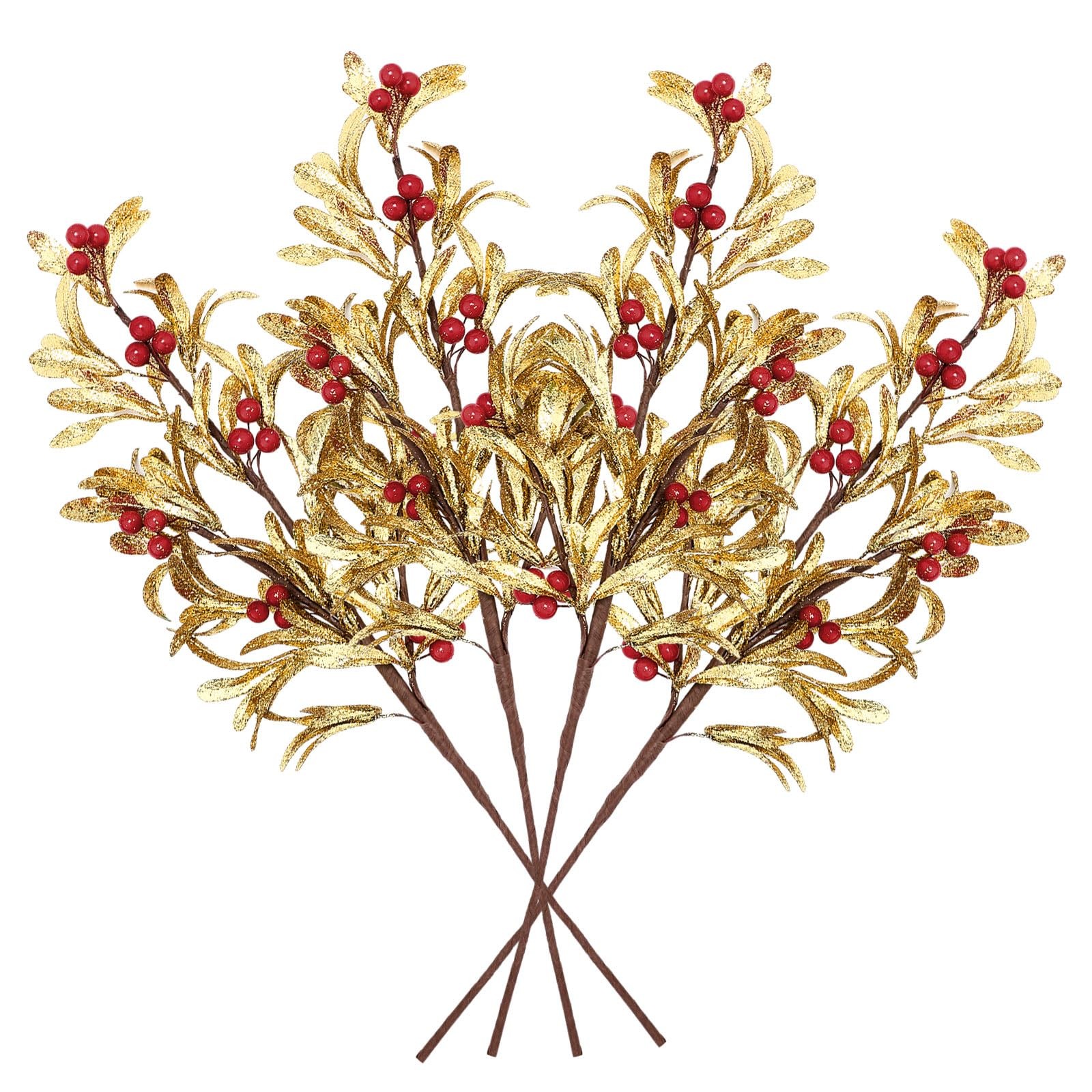 4 Pcs Christmas Artificial Mistletoe Picks 23.6 Inch Xmas Fake Flowers with R…