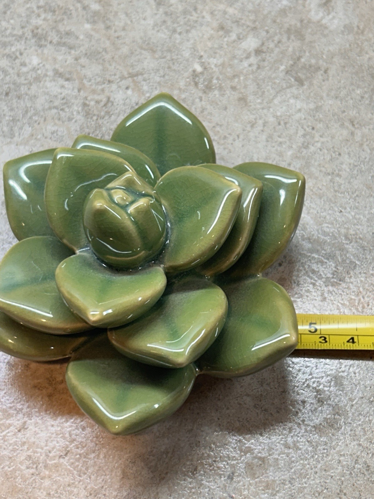 Vintage Green Ceramic Succulent Lotus Flower Sculpture Tablescape