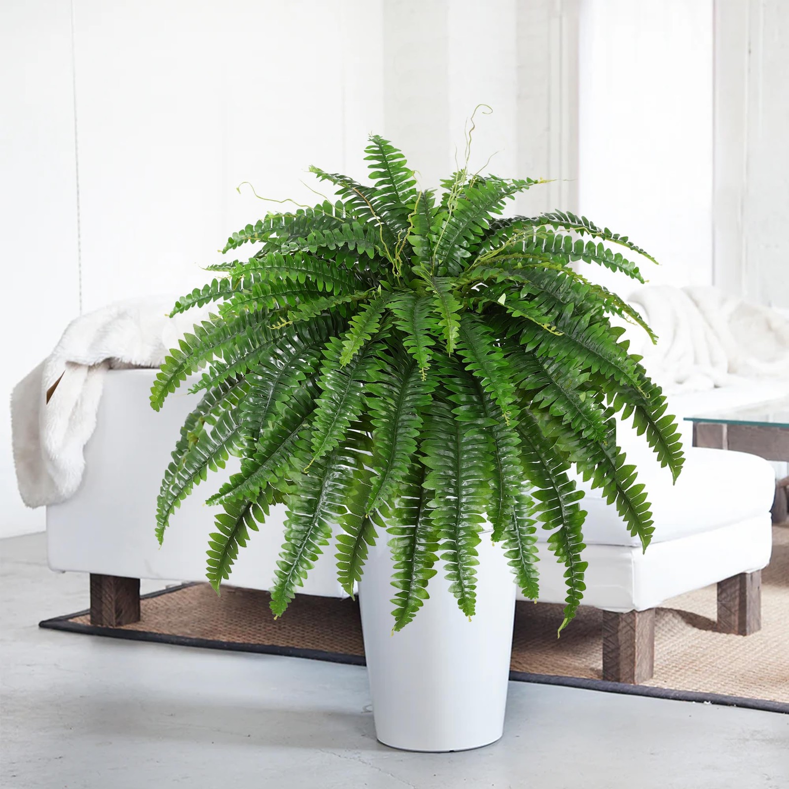 Artificial Fern Bush Set 2 Large 45Inch Faux Silk Outdoor Indoor Decor 55 Branch