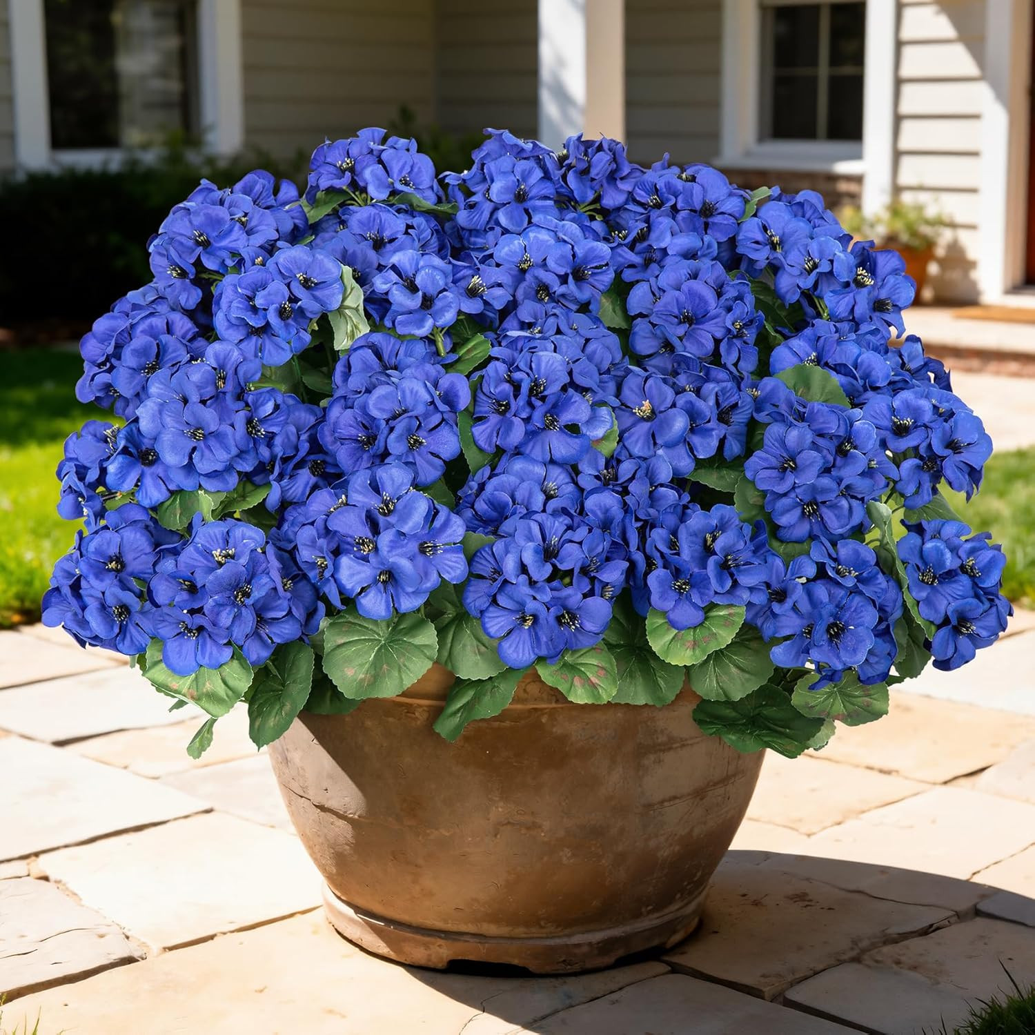 8 Pcs 17″ Artificial Geranium Flowers for Outdoors, Fake Silk Flowers UV Resista