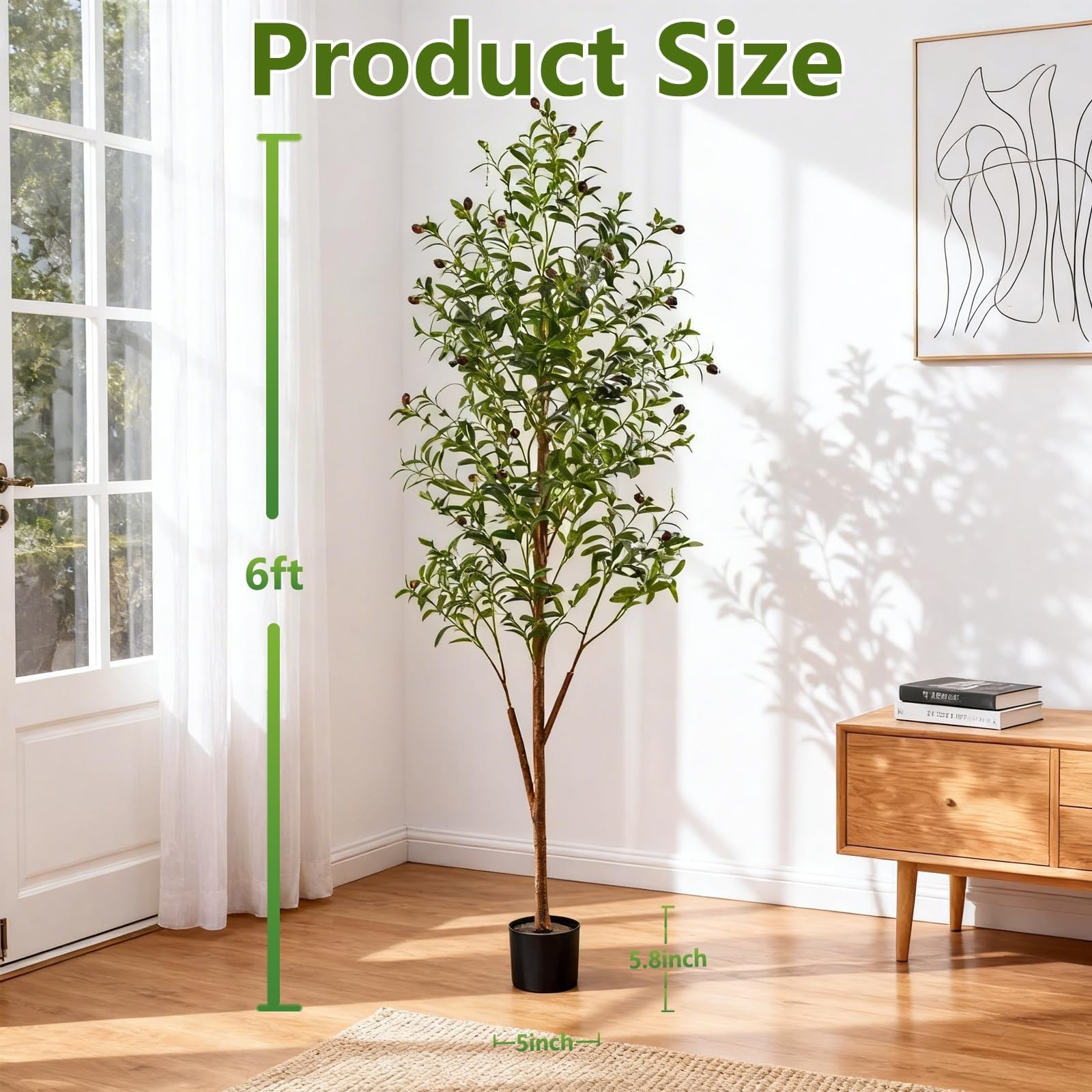 6Ft Artificial Olive Tree with Moss & Basket – Indoor Tall Faux Olive Tree in…