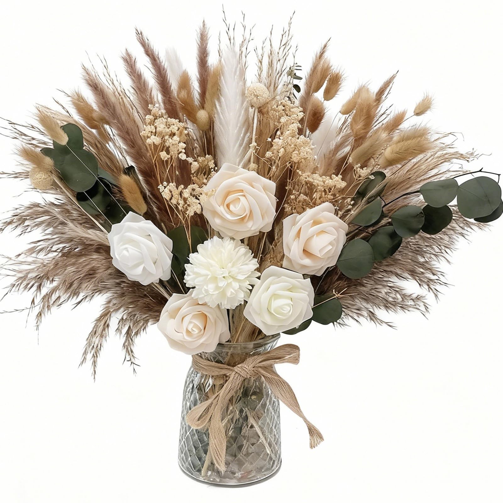 Indoor Artificial Dried Flowers with Vase for Table Top Decor,Natural Dried P…