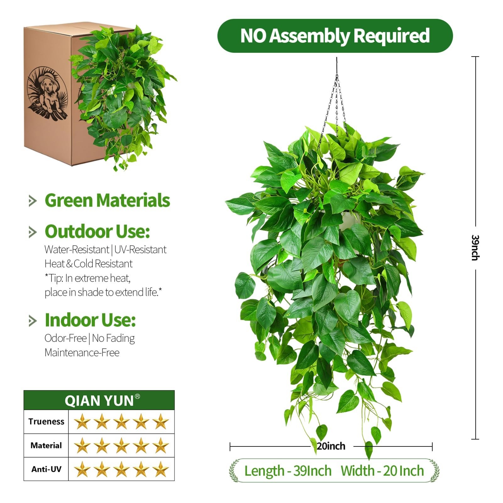 40″ Artificial Ivy Hanging Plants – 2PCS Potted Trailing Greenery for Indoor/Out