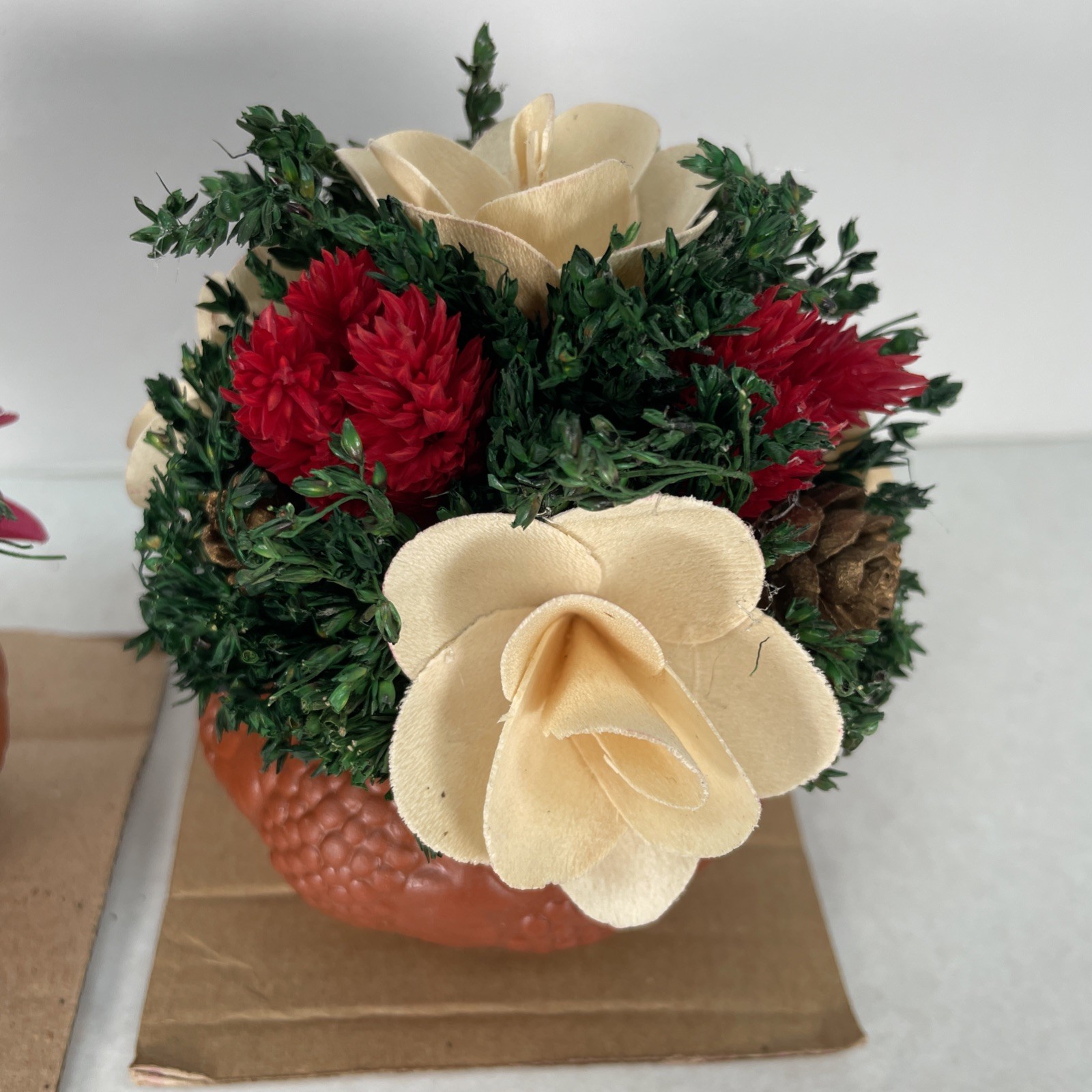 Vintage 2003 Christmas Mini Floral Arrangements Lot of 2 in Terracotta Pots New