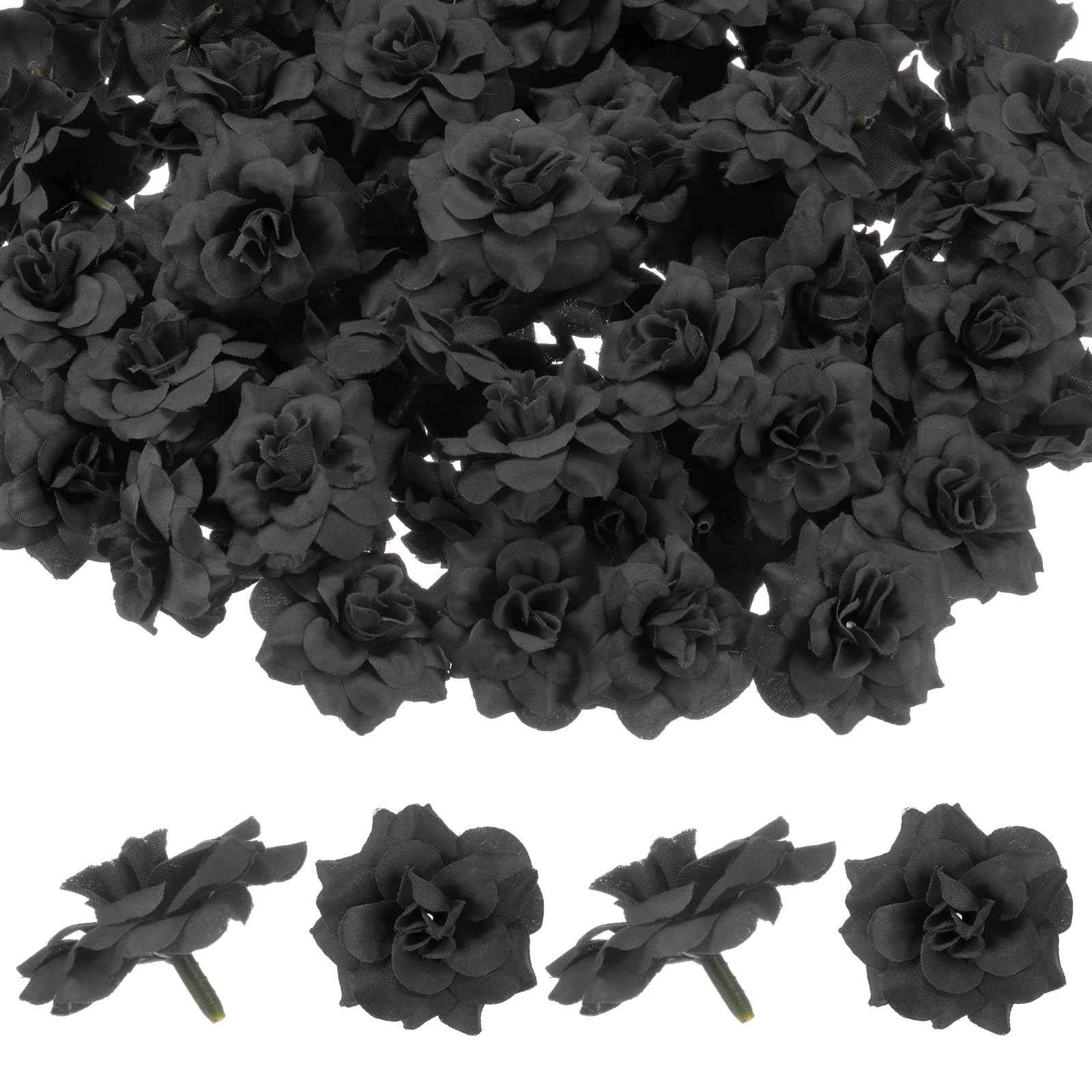 50 PCS Black Artificial Silk Faux Rose Heads Fake Bloom Bud Wedding Bouquet