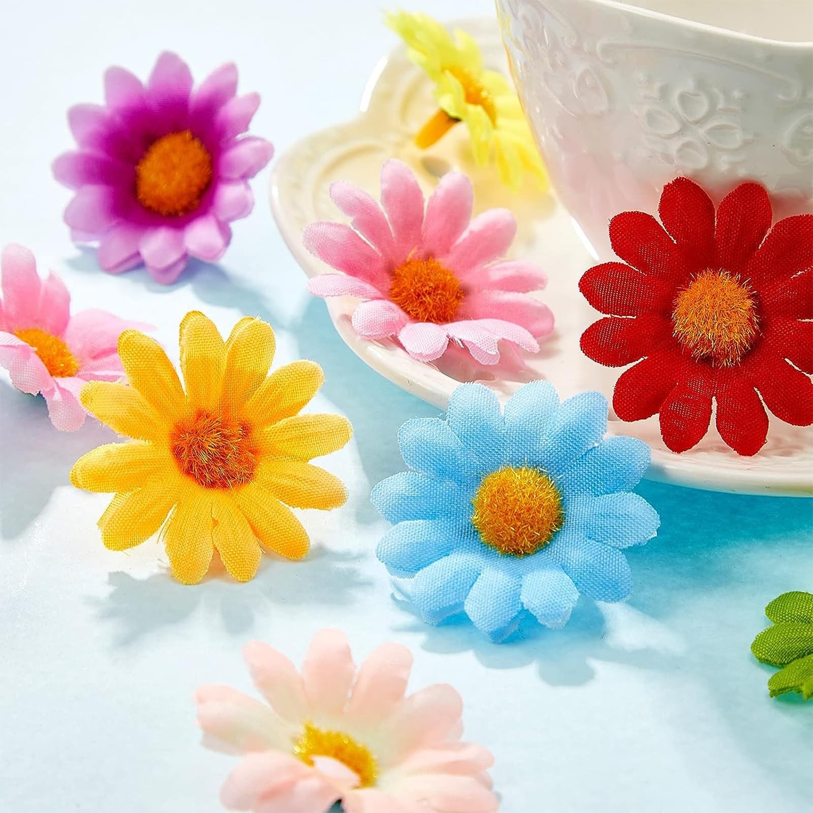 500 Pcs Faux Daisy Flower Heads Silk Artificial Sunflower Heads for Wedding