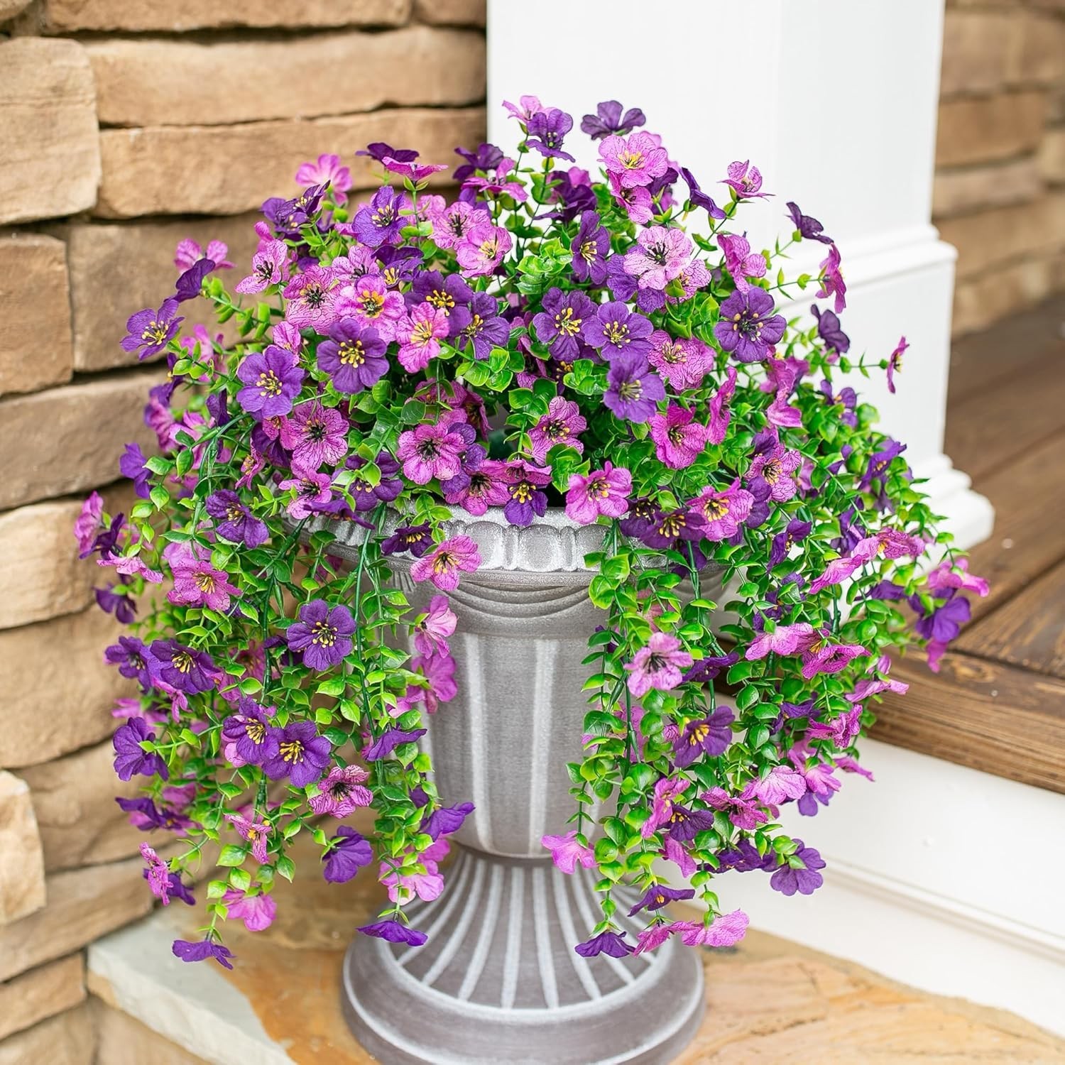 Lightweight Fake Hanging Flowers – 2Pcs Dark Purple Daisy with Eucalyptus Leaves