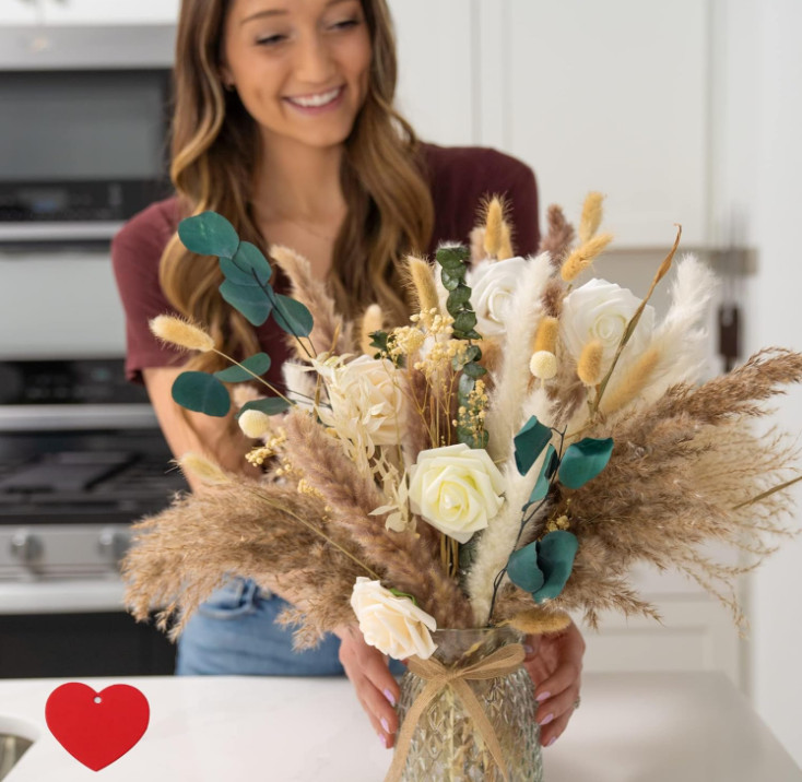 Arreglo floral con 100 flores artificiales y jarrón para centro de mesa, Nuevo