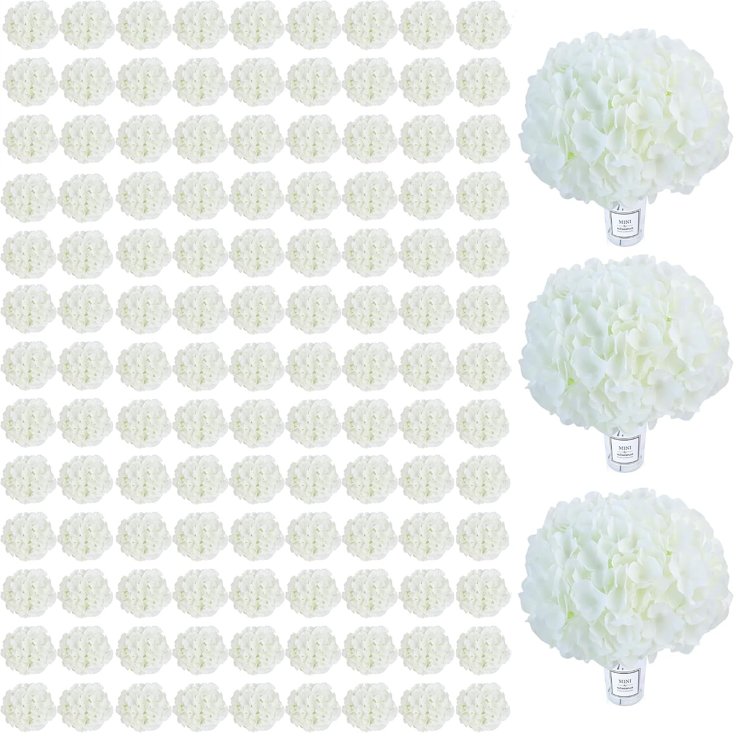 105pcs Fake Flowers White Hydrangea Artificial Flowers Bulk (Not Squished, No