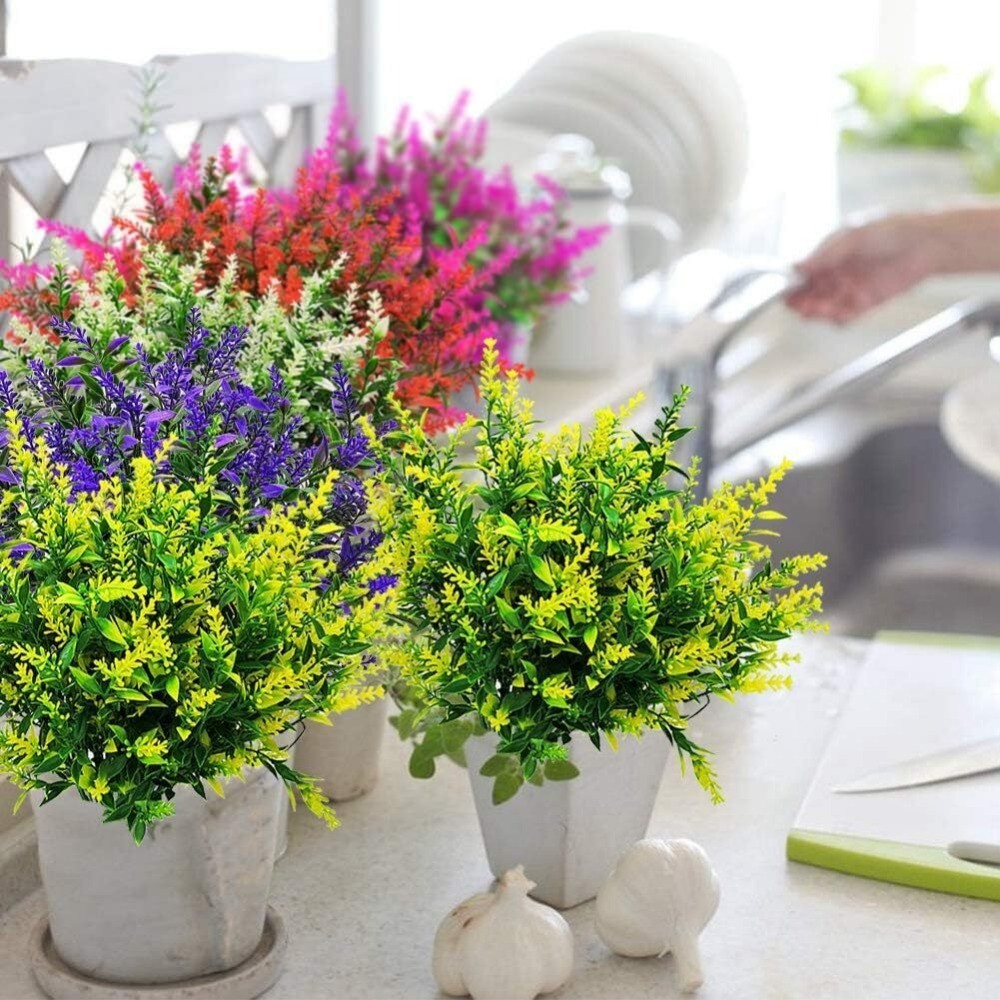 8 Bundles Artificial Flowers UV Resistant Fake Plants Outdoor Home Garden Decor