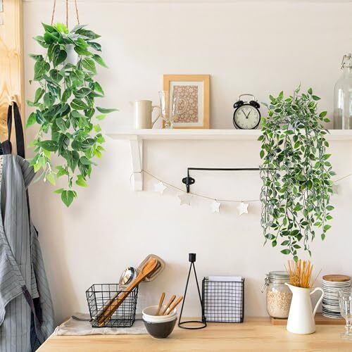 Packs Fake Plants Hanging Faux Potted Ivy Vine Artificial Mandala Plants for 2