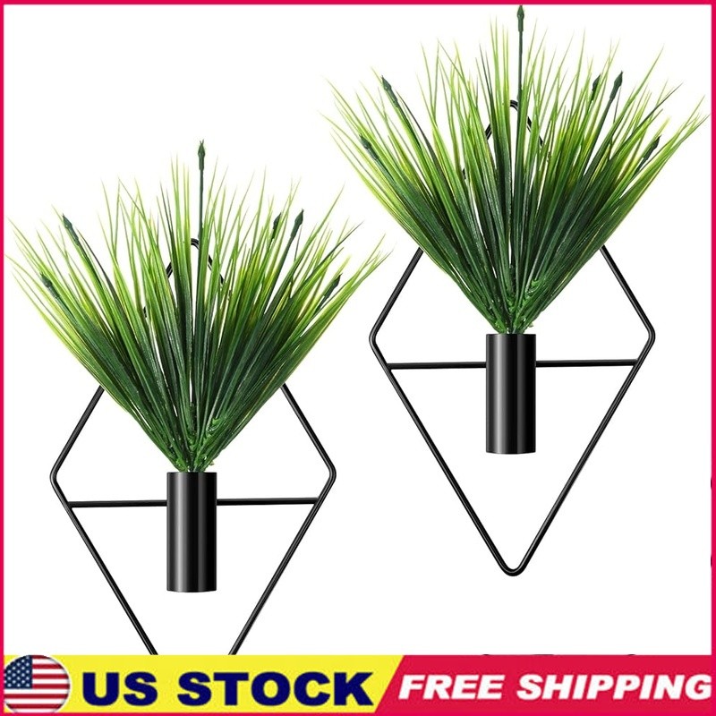 2 Piece Wall Planter Set Metal Hanging Vases W/ Artificial Plants Indoor Decor
