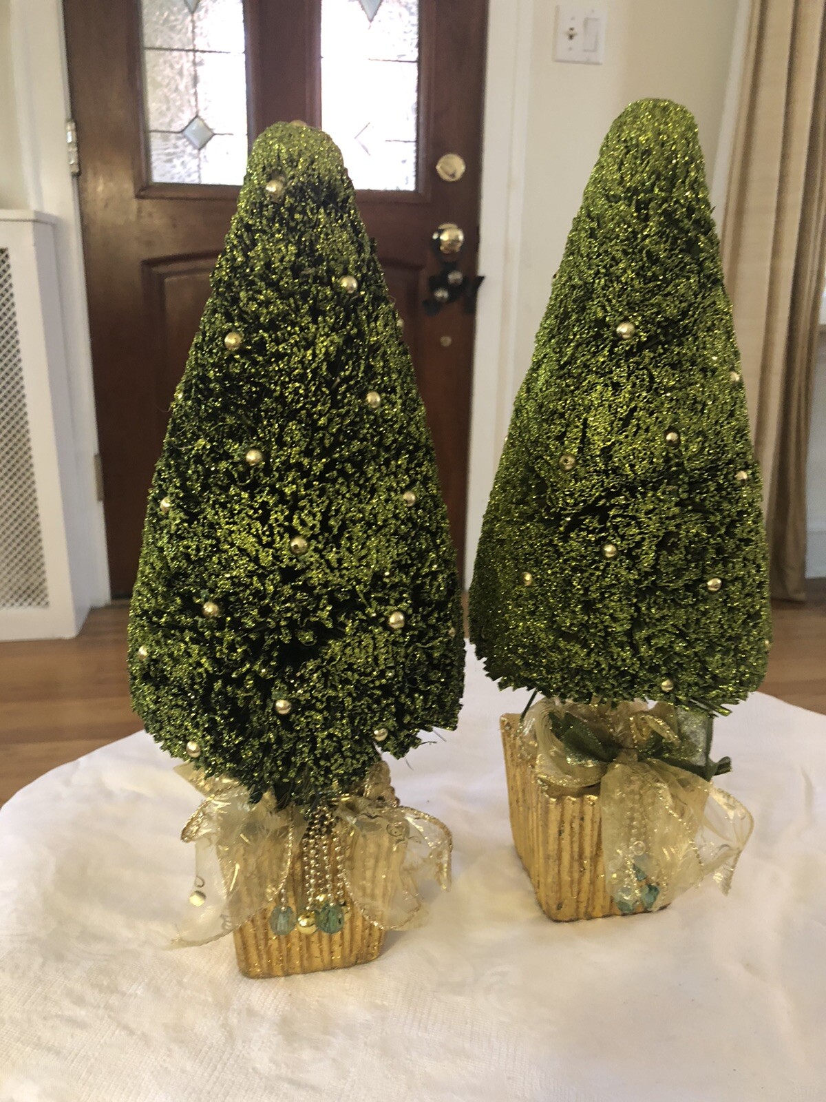 Pair vintage Conical dried synthetic Topiary trees. 16” Tall