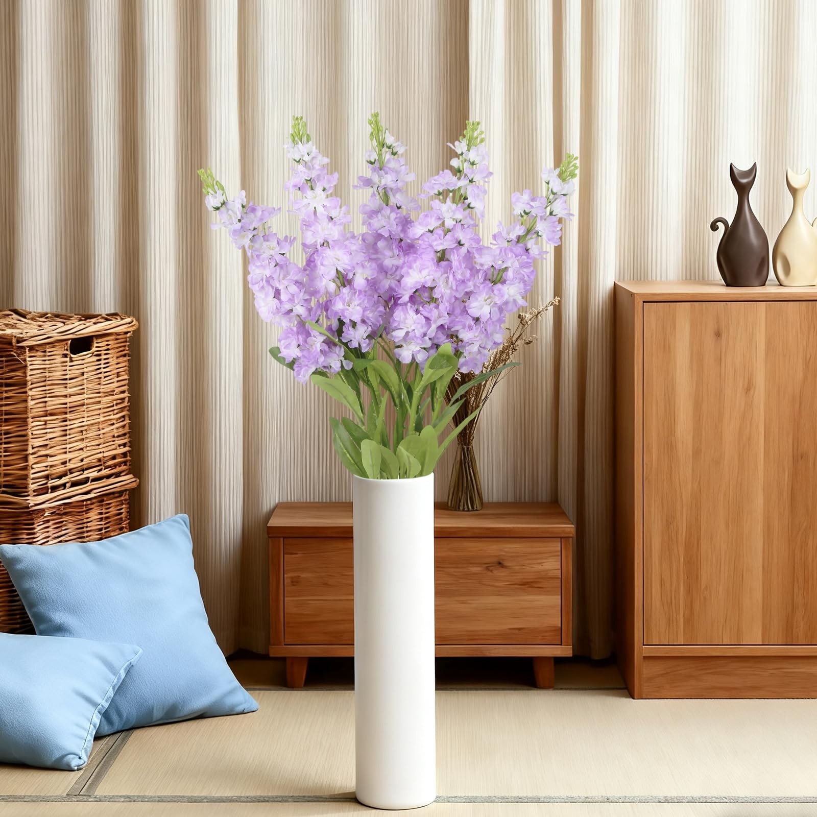 Light Purple Delphinium Artificial Flowers 5PCS Silk Flowers with Stems Snapd…