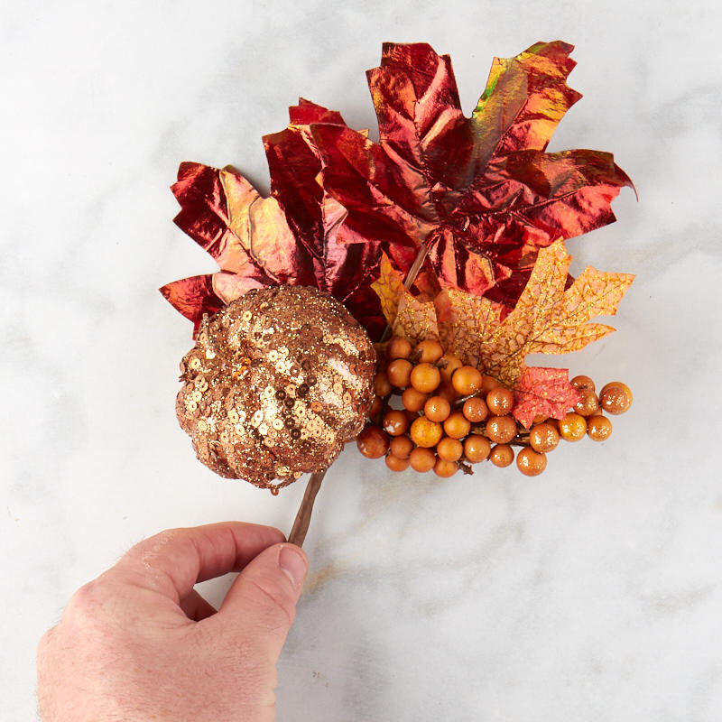 Set of 4 Glitzy Artificial Fall Pumpkin and Maple Leaf 12″ Floral Sprays