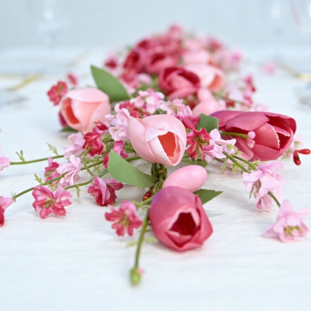 Artificial Tulip and Leaf Vine in Pink for Seasonal Holiday and Party Use