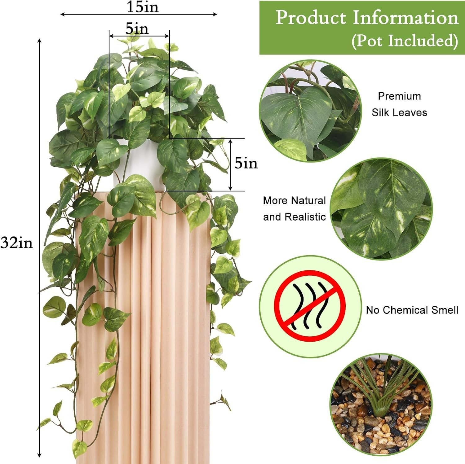 Artificial Pothos Plant in Chic Pot – Enhance Your Home’s Aesthetic Gracefully