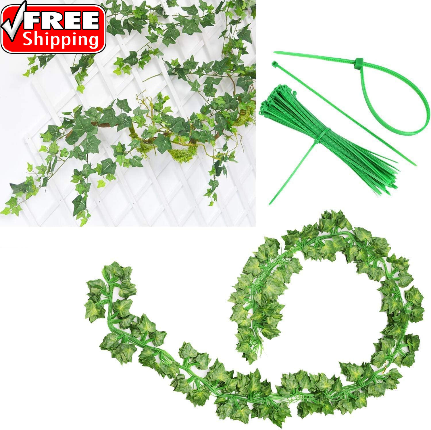 12 Pack Fake Vines for Room Decor Artificial Ivy Garland with Clip Green Flowers