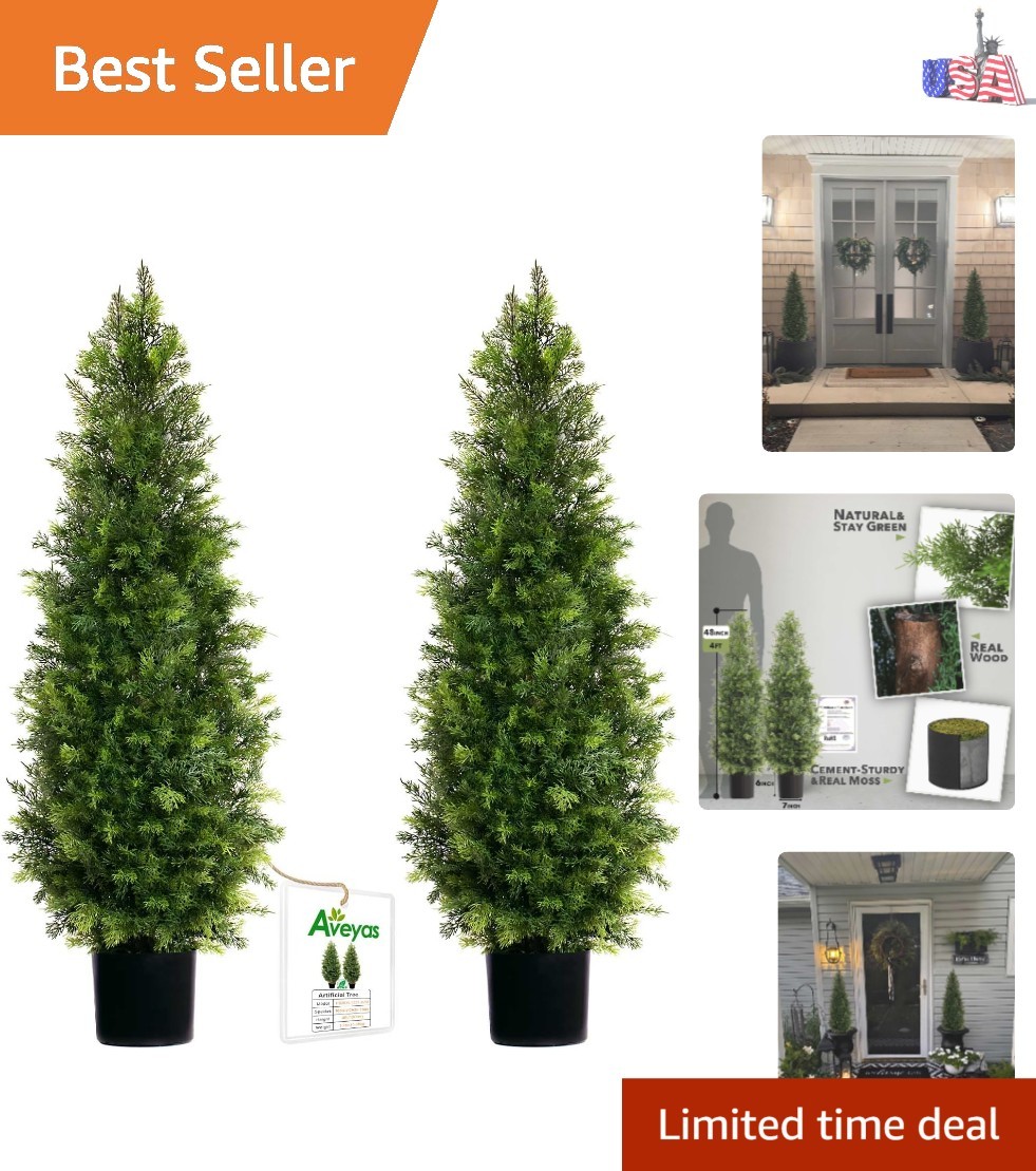 Realistic 4ft Cedar Topiary Trees – Maintenance-Free Outdoor Decor (2 Pack)