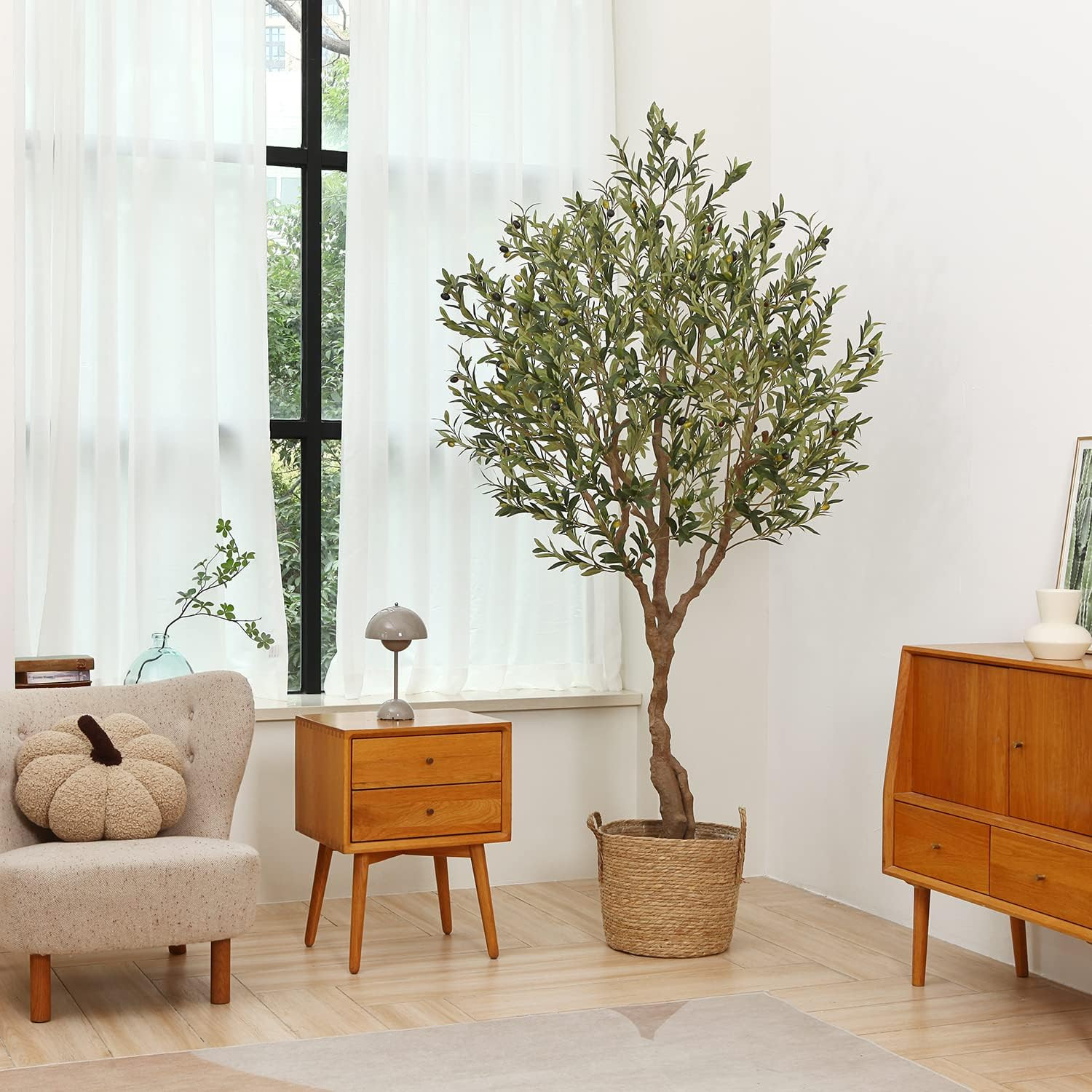 Olive Trees Artificial Indoor,7Ft Tall Fake Tree in Black Pot | Faux Olive Tree