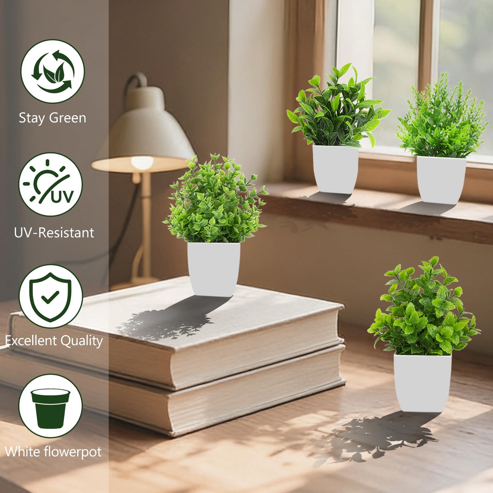 4 PCS Small Fake Plants Mini Artificial Potted Eucalyptus Rosemary Decor