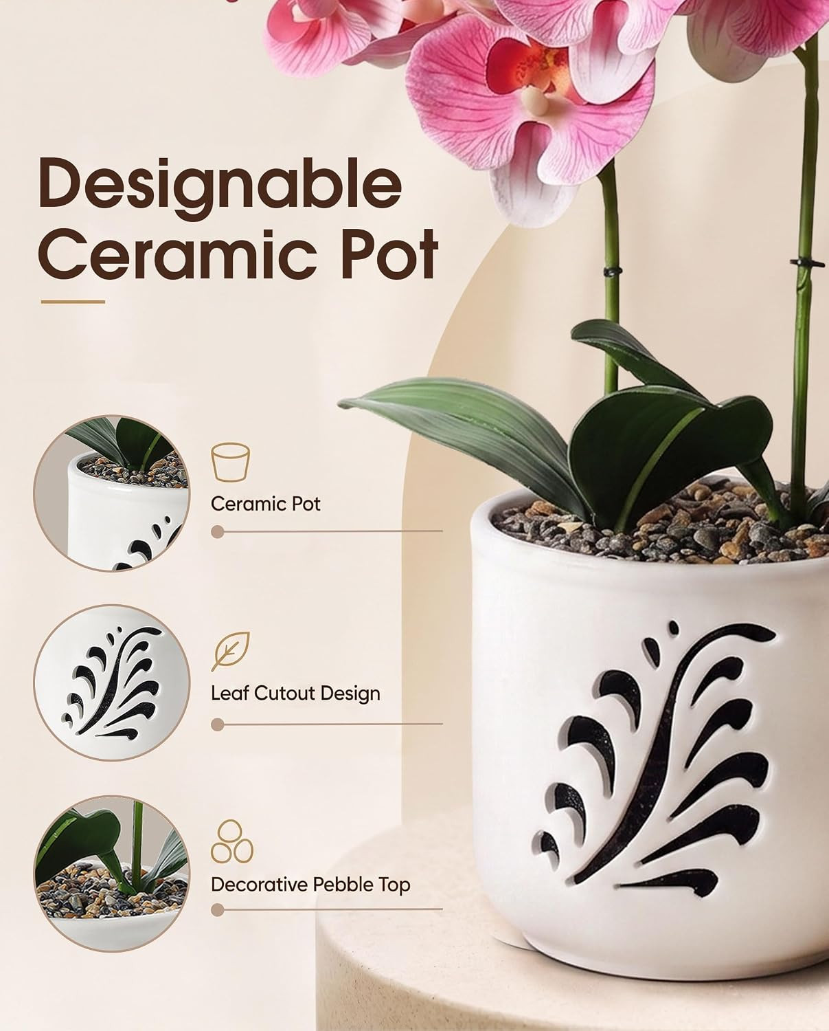 19.7″ Fake Orchid Plant in Ceramic Pot – Elegant Indoor Decor Centerpiece