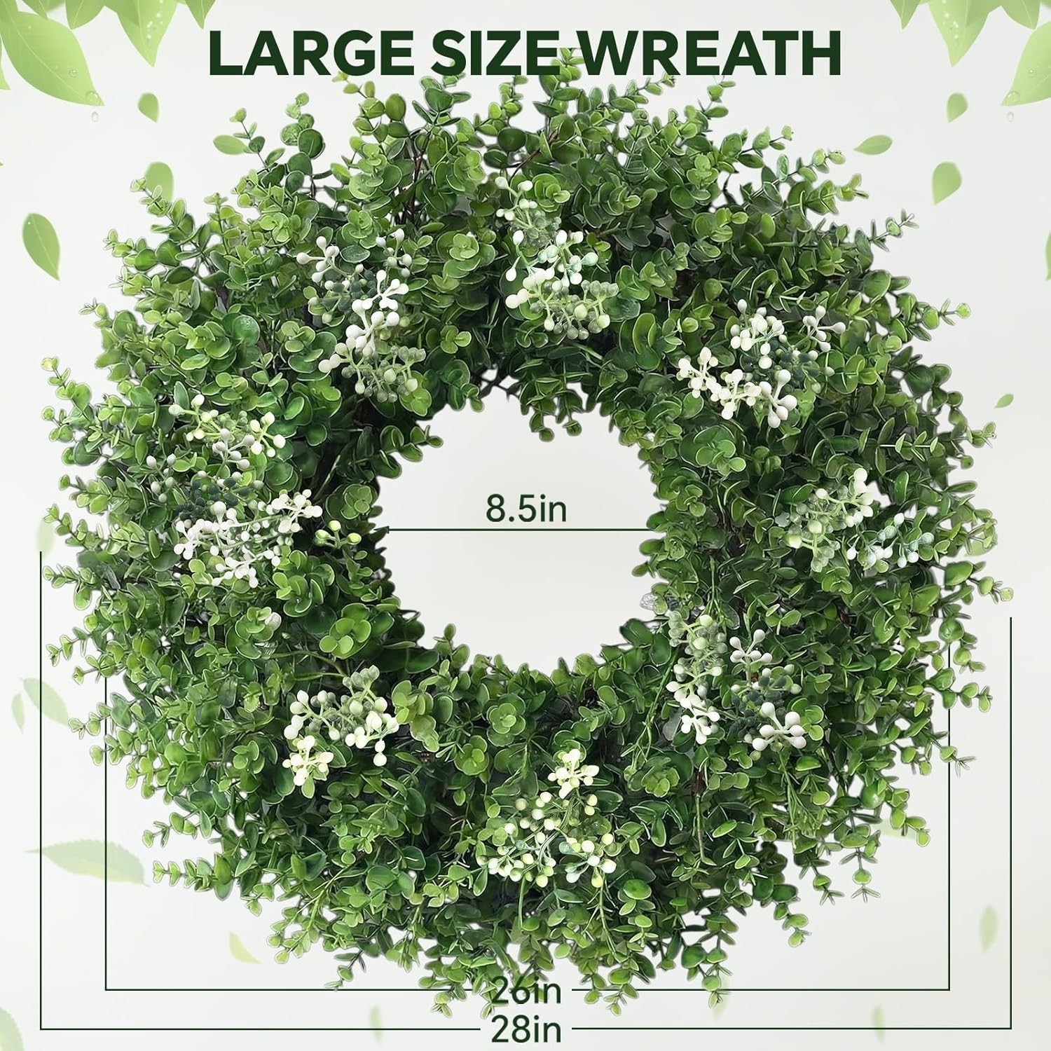 Large Green Boxwood Wreath for Front Door All Season Outdoor Indoor Home Decor