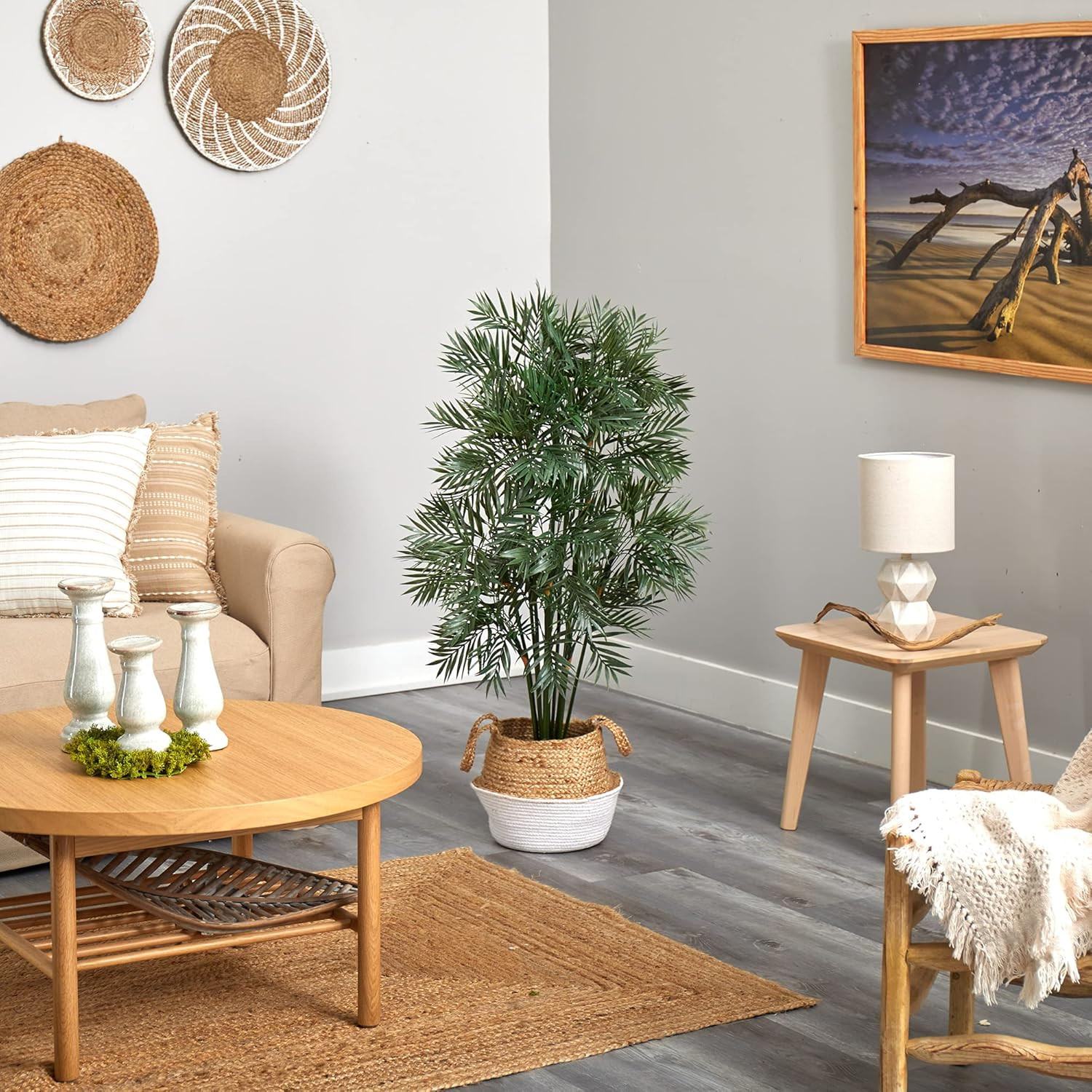 4Ft Parlor Palm Artificial Tree in Chic Cotton & Jute Woven Planter