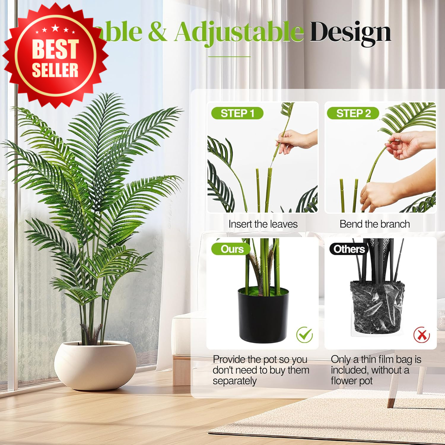 2 Pack 5FT Artificial Palm Tree Indoor Outdoor Floor Plant Decor US