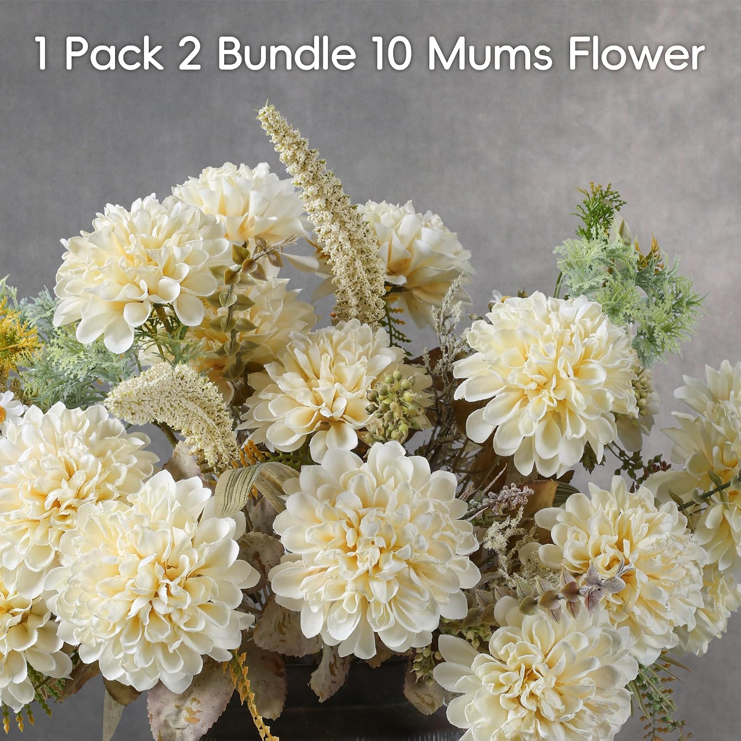 Beige Silk Chrysanthemum Flower Ball – 2 Pack for Home Decor & Vases