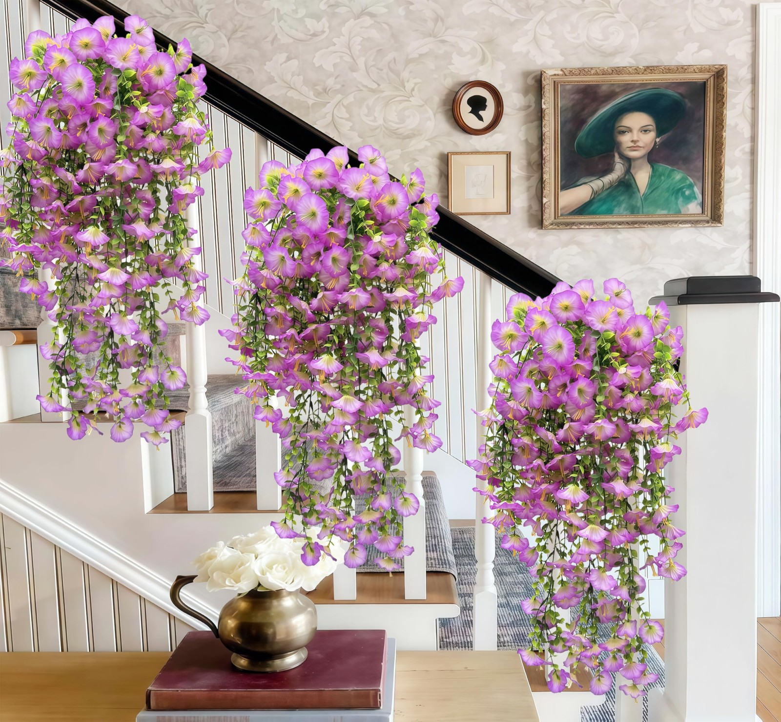 3Pcs Artificial Hanging Flowers for Outdoors UV Resistant Realistic PurpleFau…