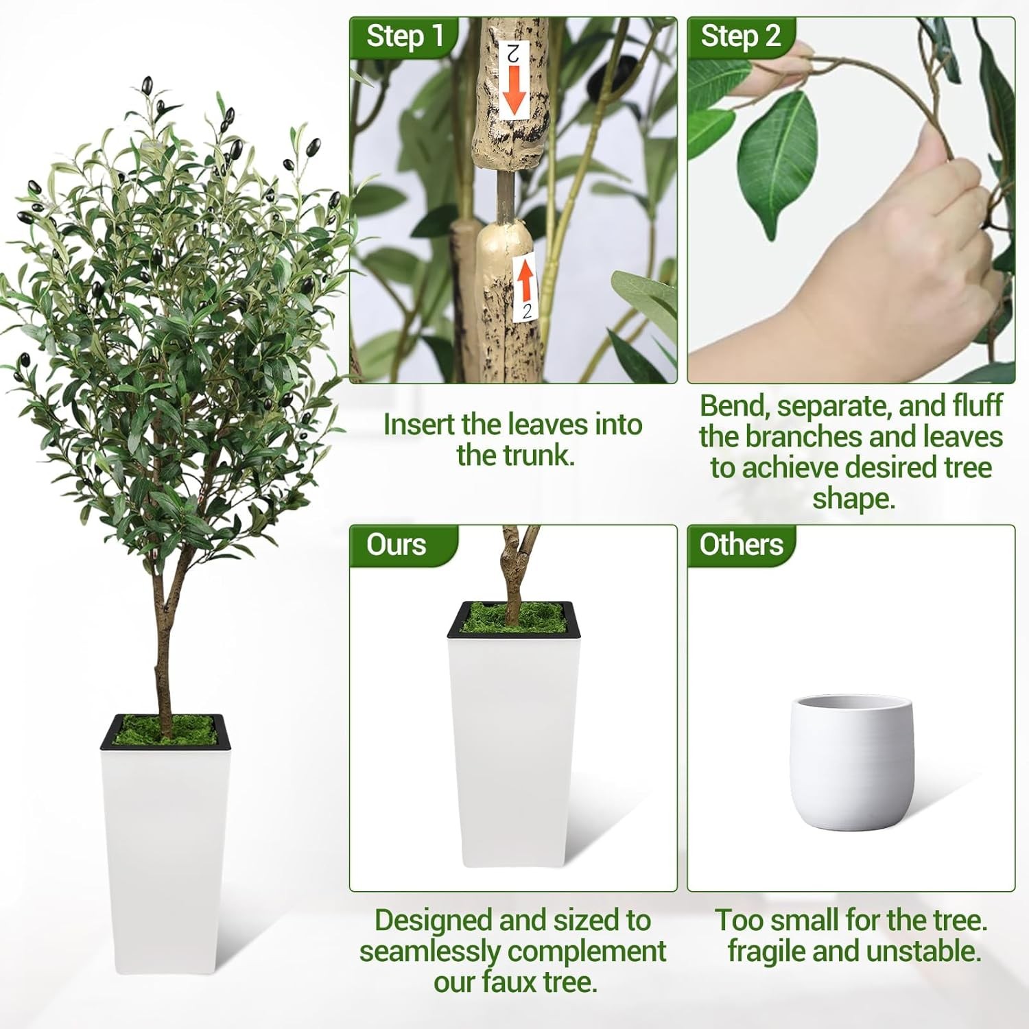 Artificial Olive Tree with White Pot 120/150/180cm Tall Faux Olive Plant Home