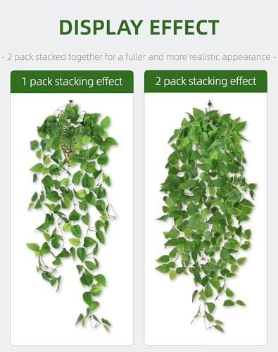 2 Pack Artificial Hanging Ivy Plants (3.6ft) – Fake Vine Greenery for