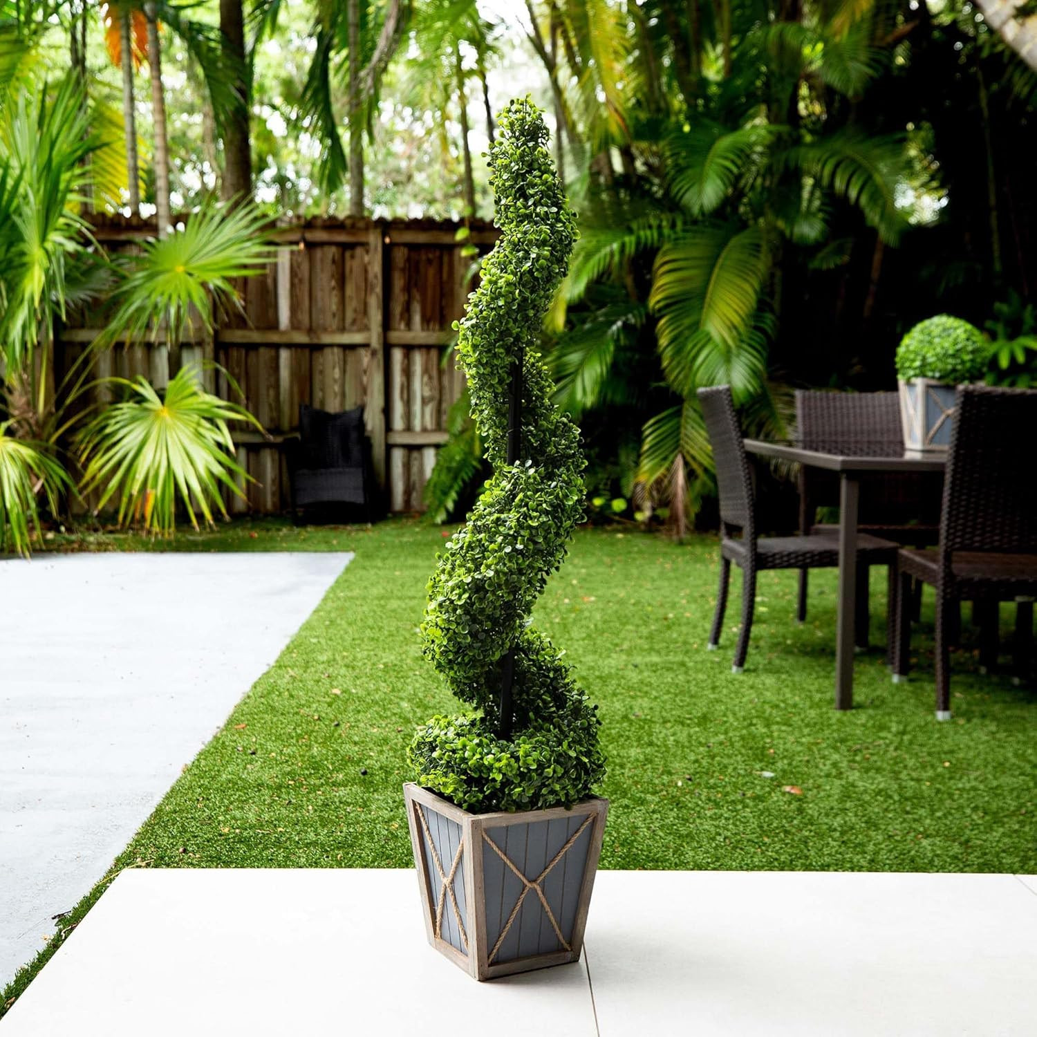 LED-Illuminated 45″ UV Resistant Artificial Boxwood Spiral Topiary Tree