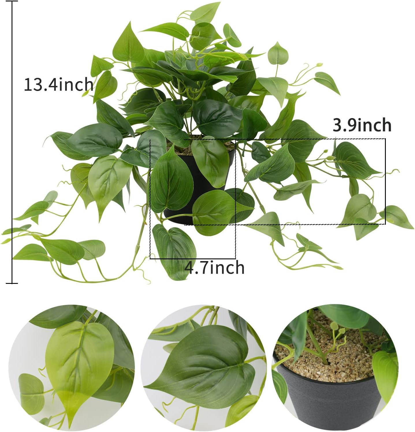 Artificial Scindapsus Aureus Fake Pothos Plants in Black Pots – Realistic Faux I