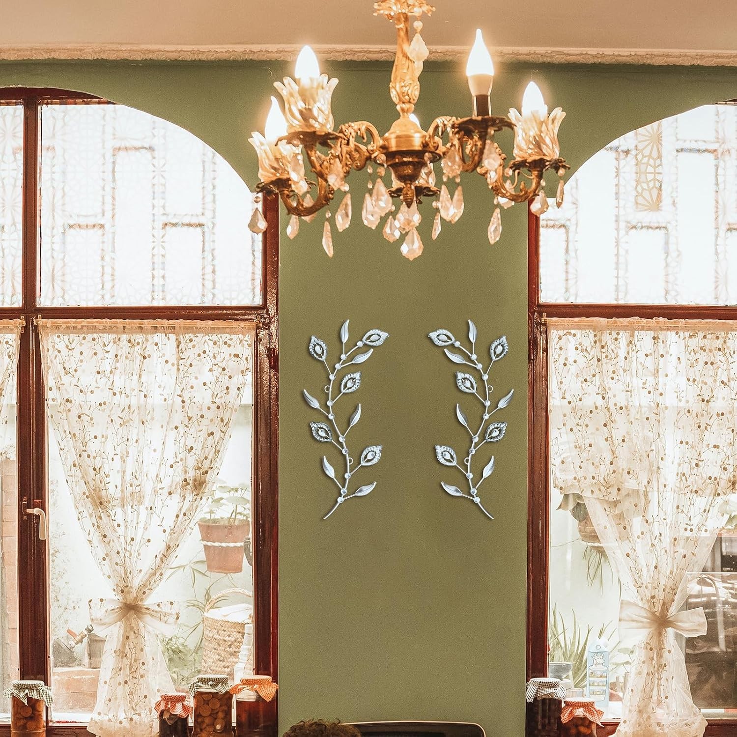 2 Set Metal Tree Leaf Wall Art Home Decor Living Room Bedroom Dining Room Bling
