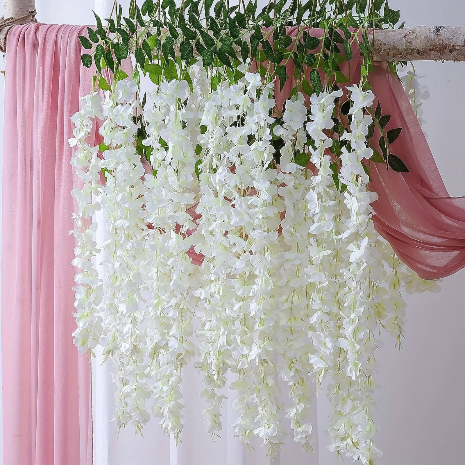 24PCS 72 Branches Wisteria Hanging Flowers Wedding Decor Garland Silk Flowers