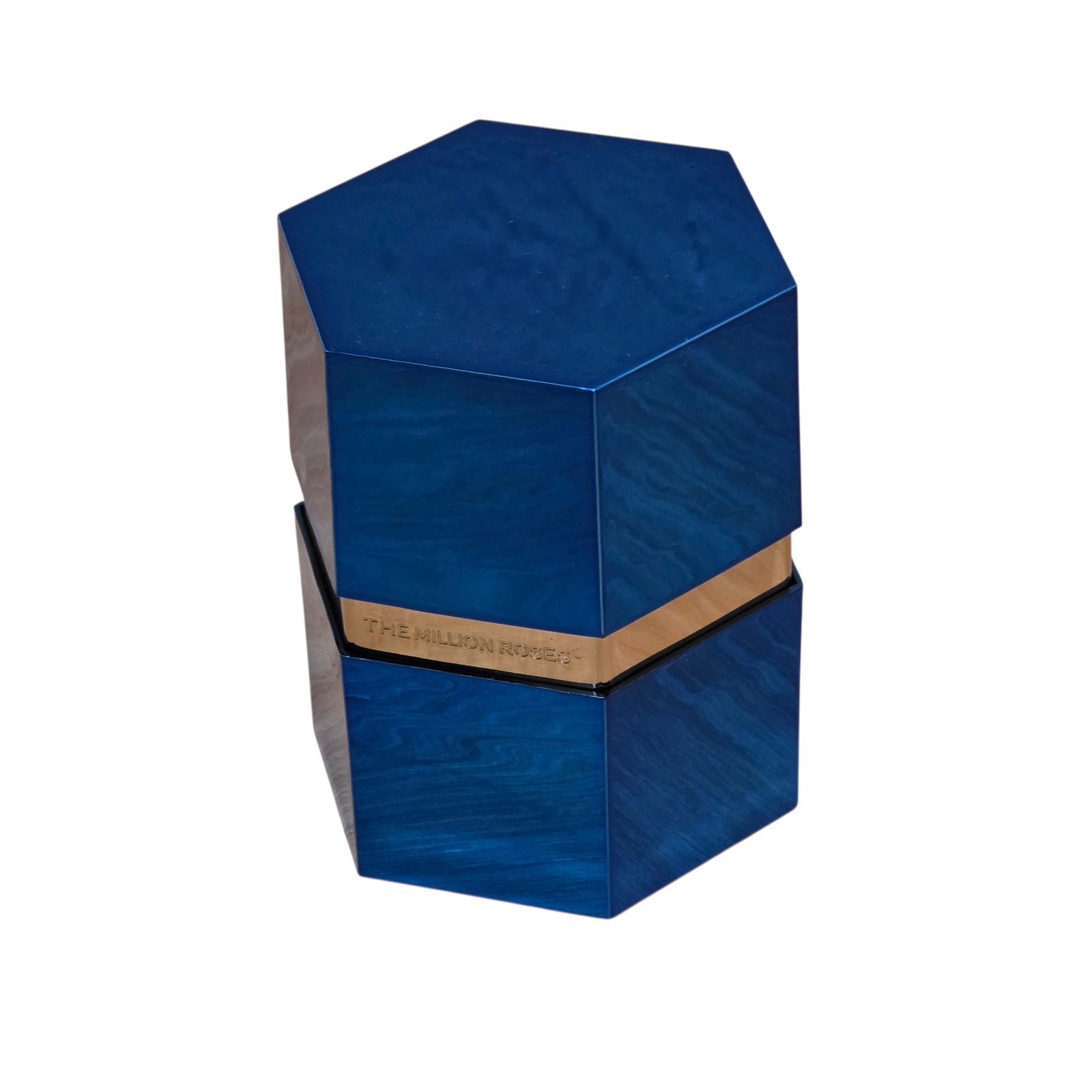 One in a Million Mirror Blue Hexagon Box Dark Blue & Silver Roses 3″ x 4″
