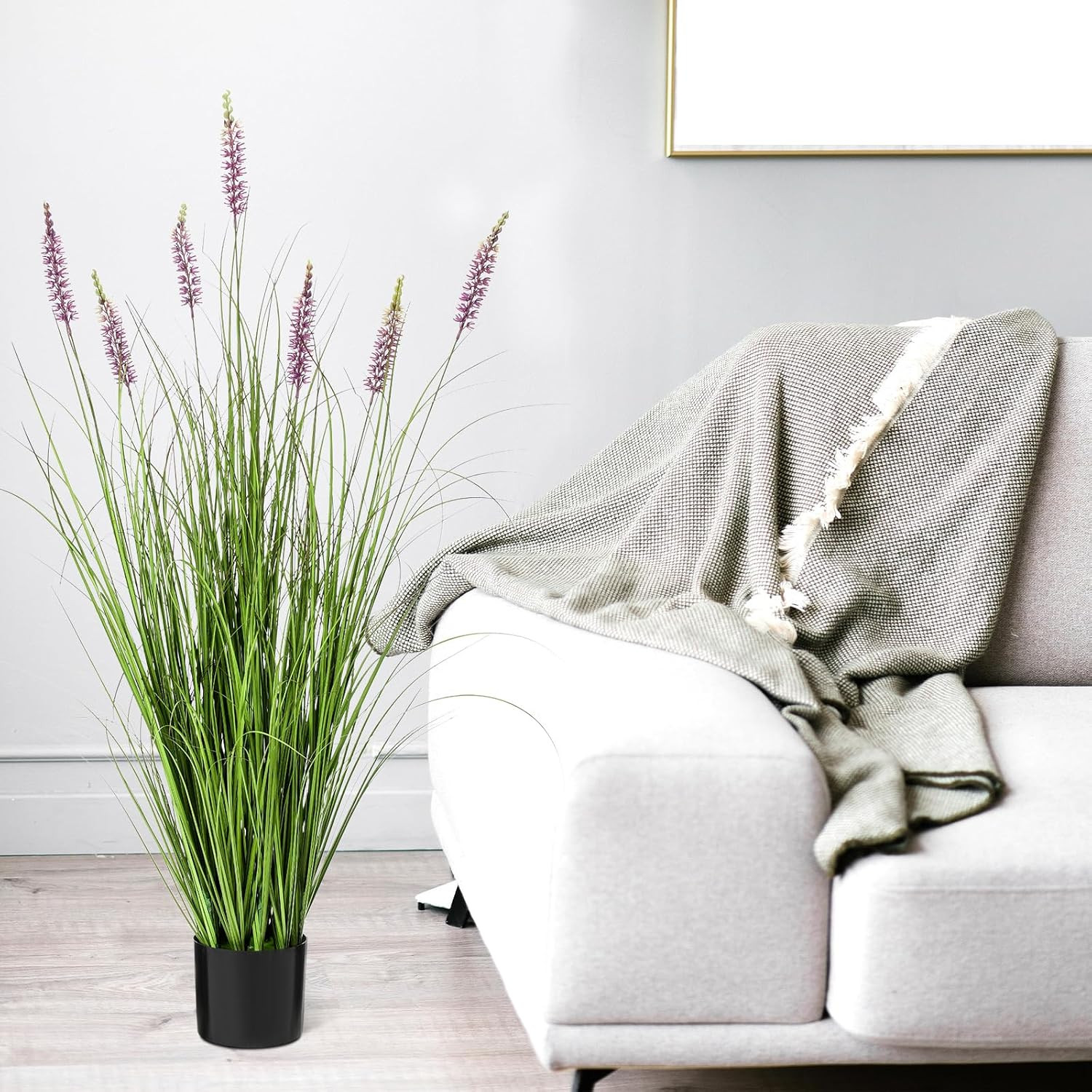 2 Pieces Faux Plants Outdoor 4 Ft Tall Artificial Lavender Plant Potted Artifici