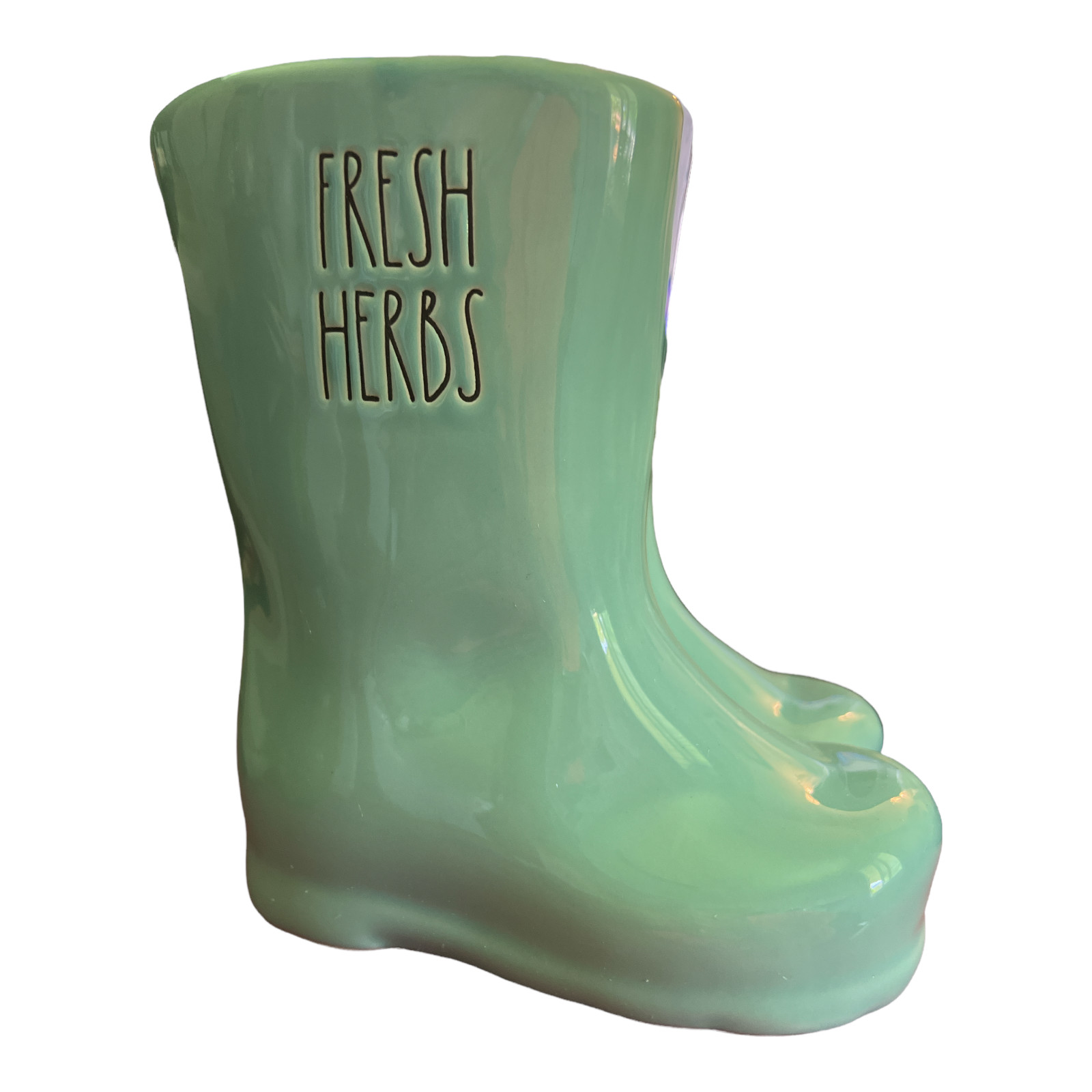 Rae Dunn Fresh Herbs Ceramic Rain Boots Herb Planter 7″ Aqua 5″X4″ Planting Area