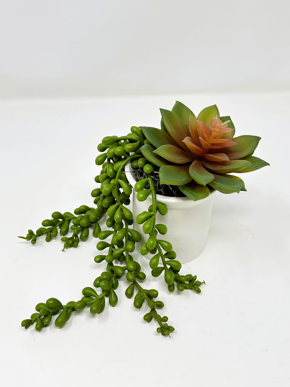 4.5″ Artificial mixed Jellybean Succulent Garden #24, White Ceramic Pot Planter,