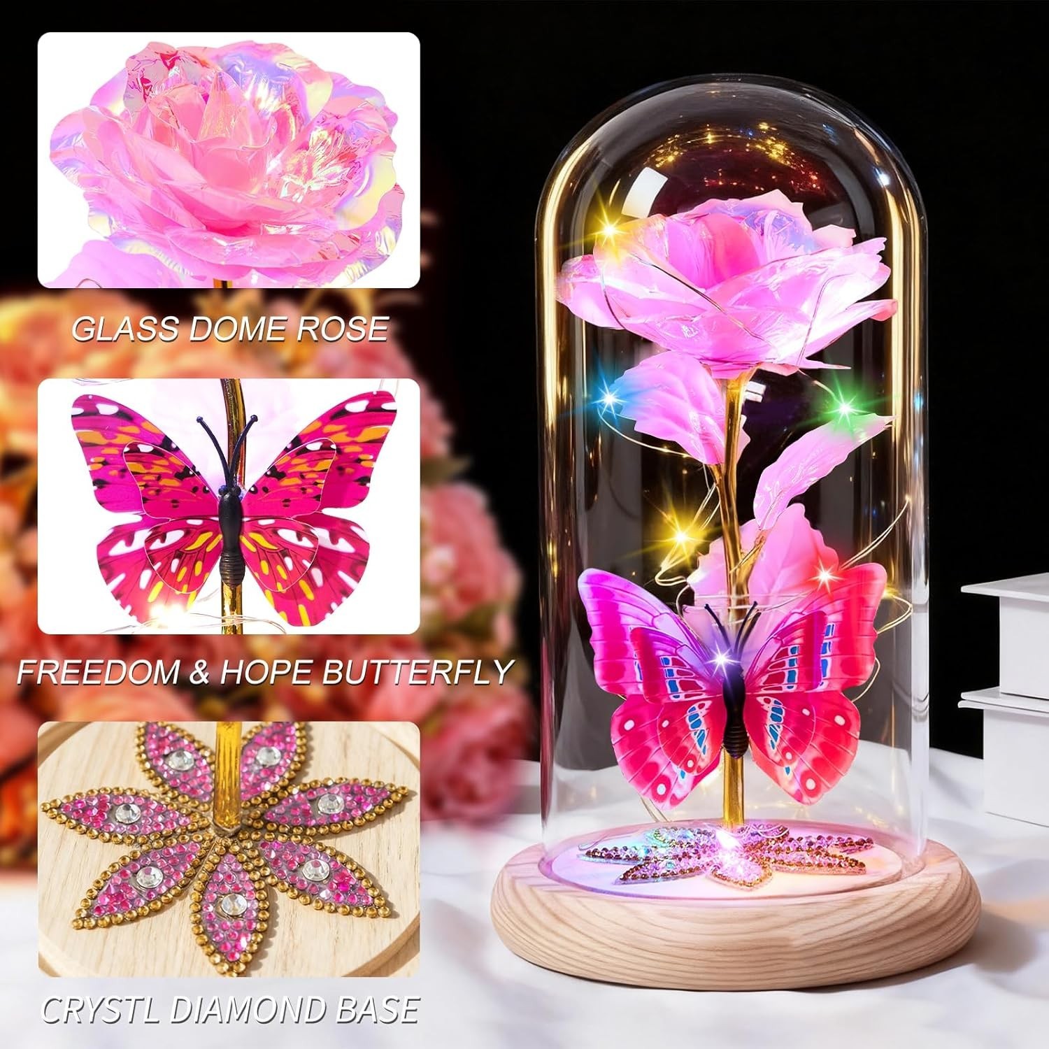 Birthday Gifts for Women Galaxy Glass Rose Forever Preserved Flowers for Deli…